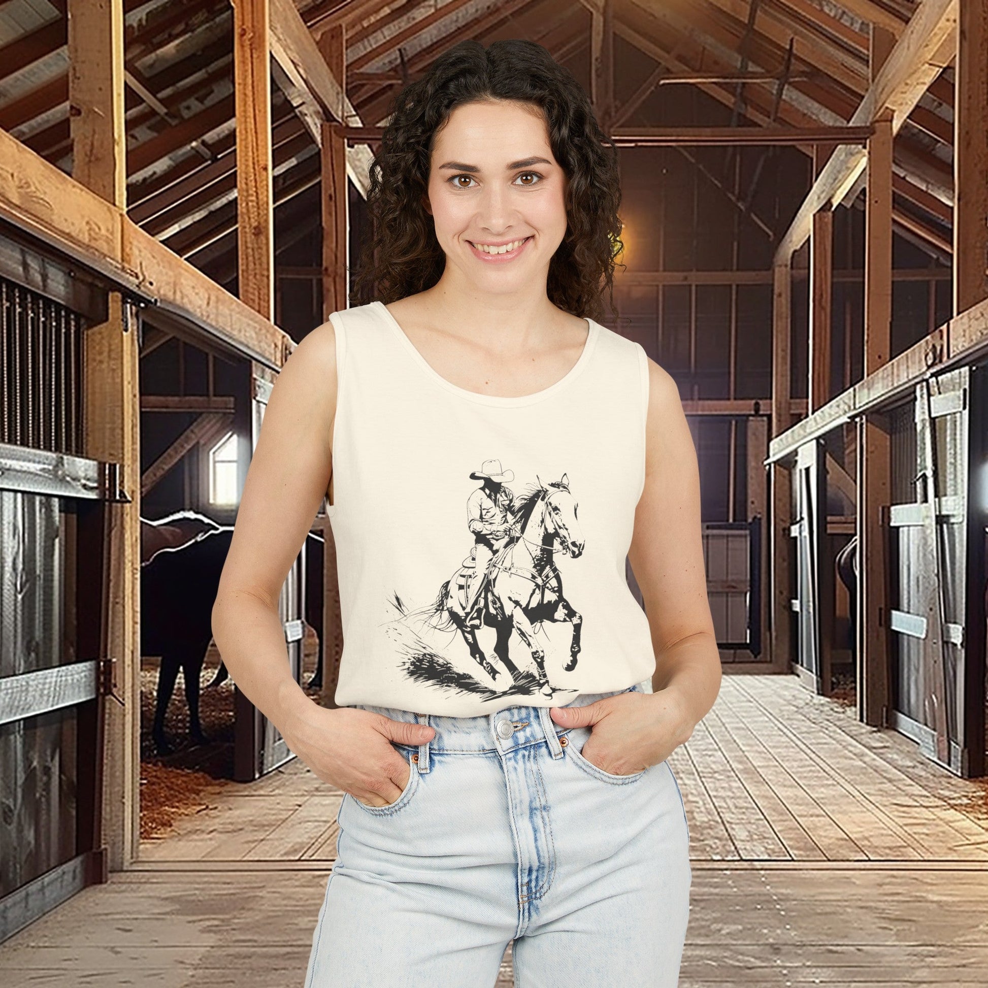 Comfort Color Western Cowboy Tank Top, Minimalist Tee - FlooredByArt