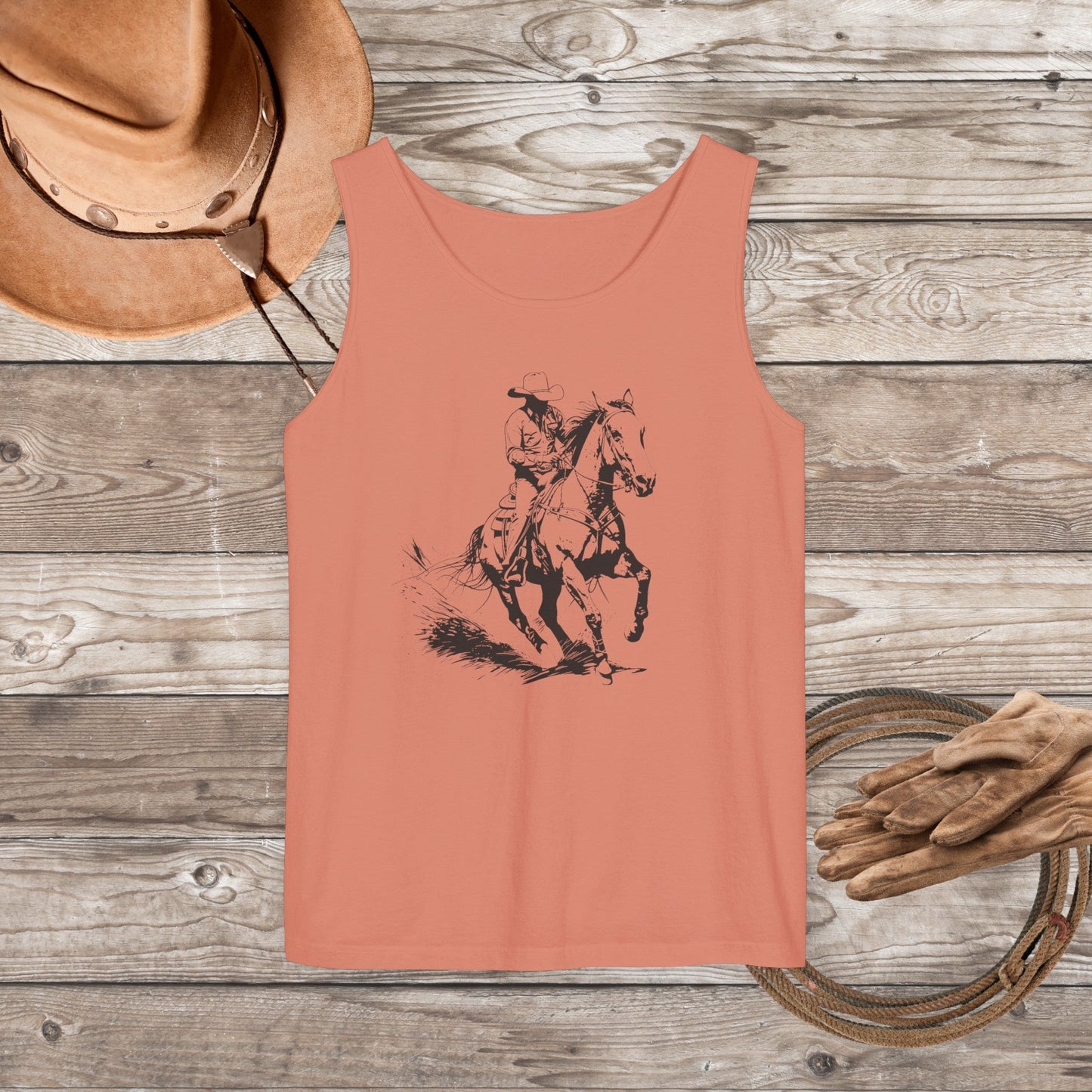 Comfort Color Western Cowboy Tank Top, Minimalist Tee - FlooredByArt