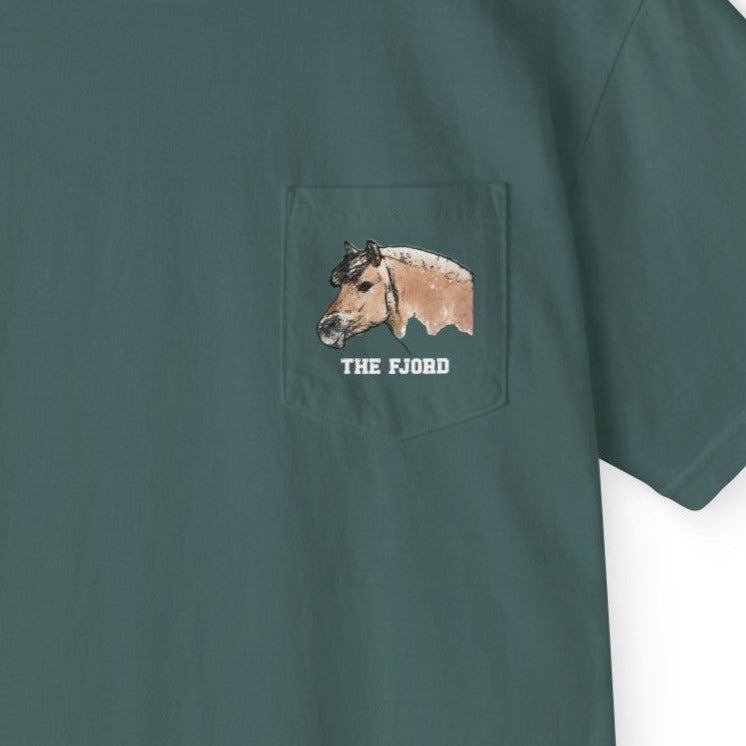 Comfort Colors Fjord Horse Pocket T-Shirt, New Norwegian Fjord Horse Art Tee, Minimalist Design - FlooredByArt