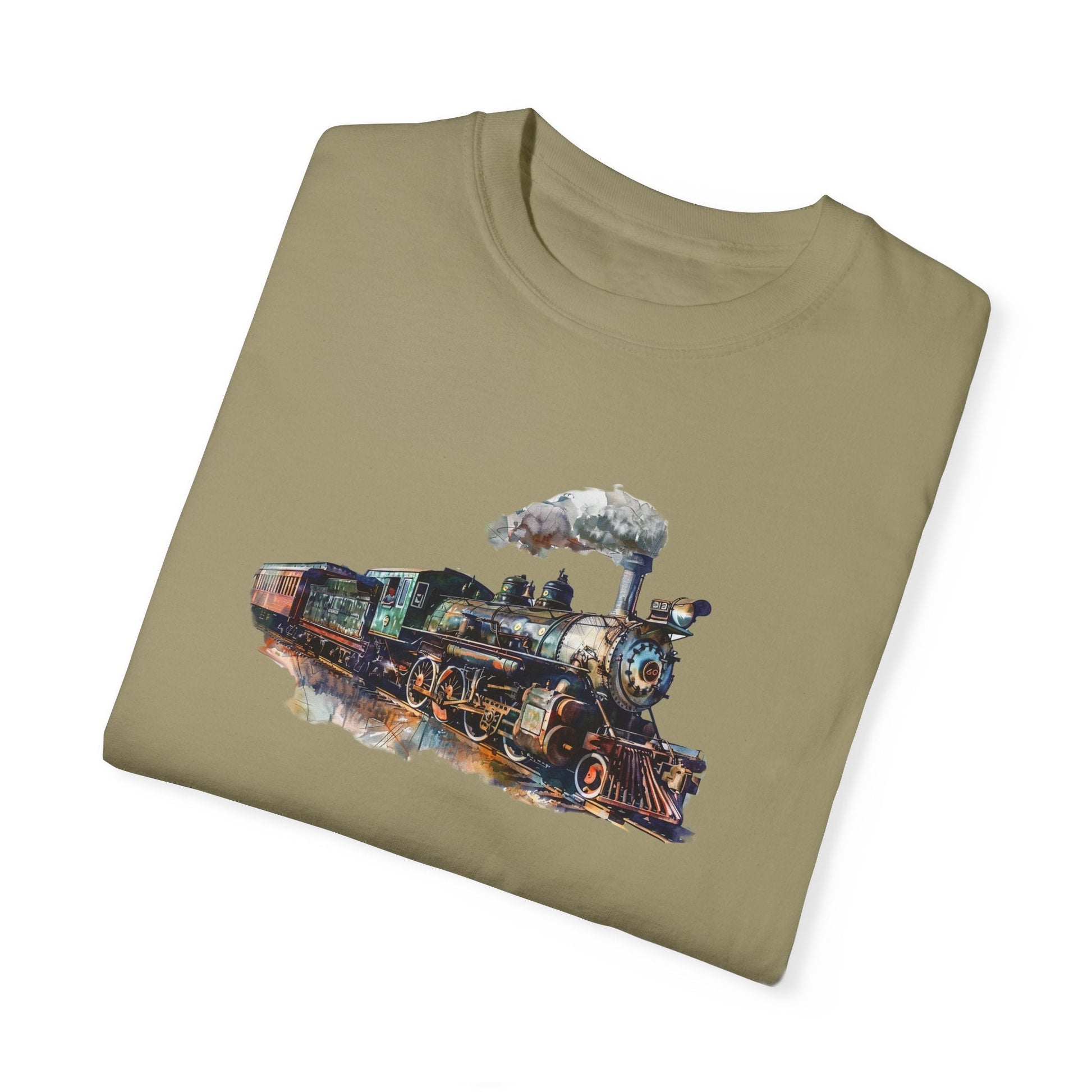 Comfort Colors Train T-Shirt, Vintage Train Watercolor T Shirt, Railroad Shirt - FlooredByArt