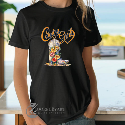 Country Cowgirl Boots Shirt, Country Comfort Colors Tee, Western - FlooredByArt