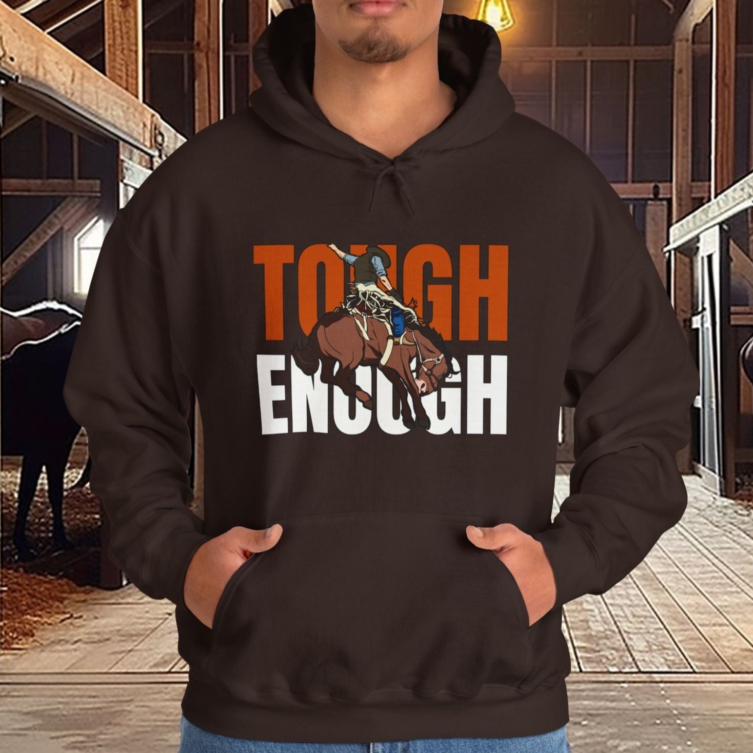 Cowboy Bronc Crewneck Hoodie Sweatshirt - He is Tough Enough Ride the Rodeo Broncs - FlooredByArt
