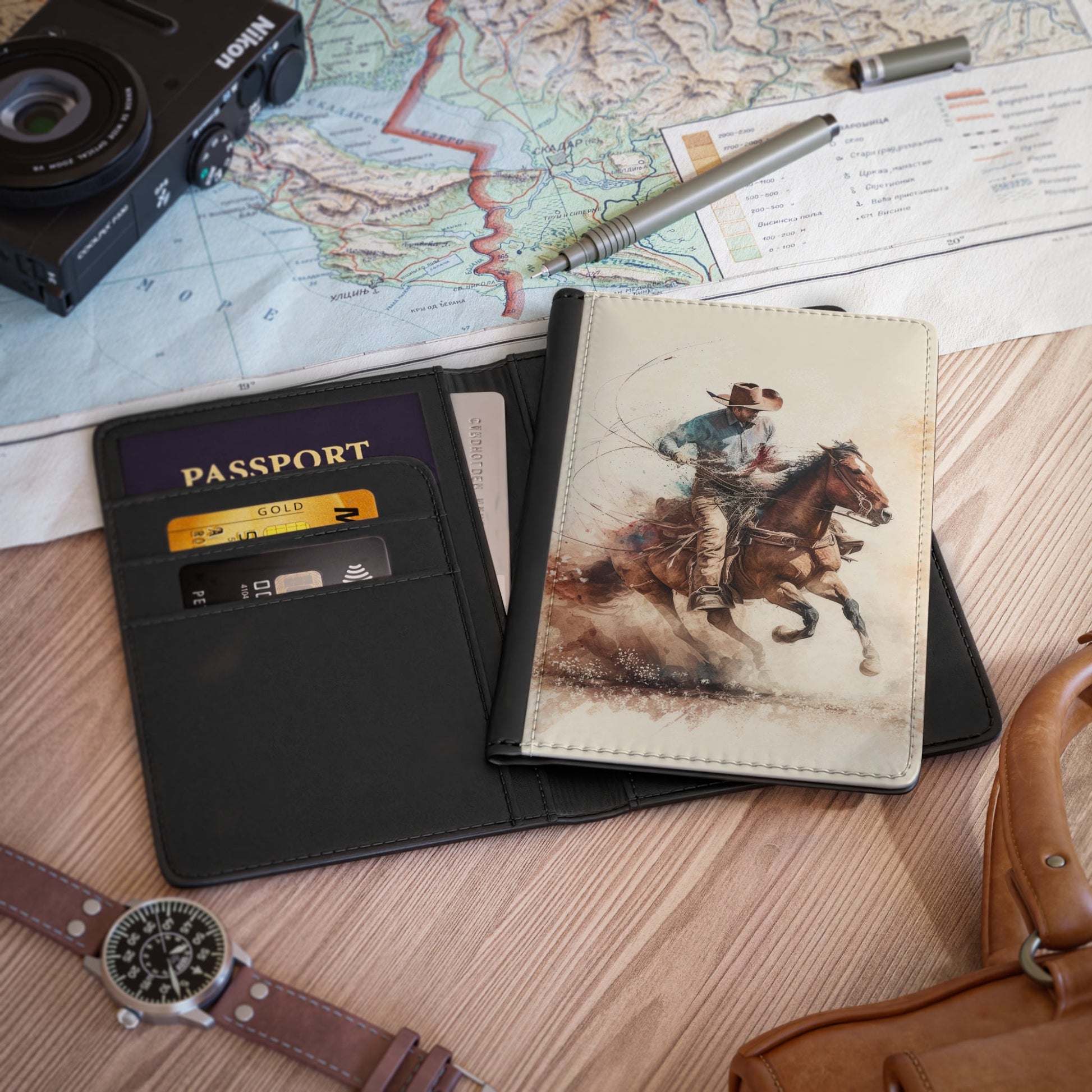 Cowboy Passport Cover Cowboy Design Traveler Travel ID Cover, Passport Protection - FlooredByArt