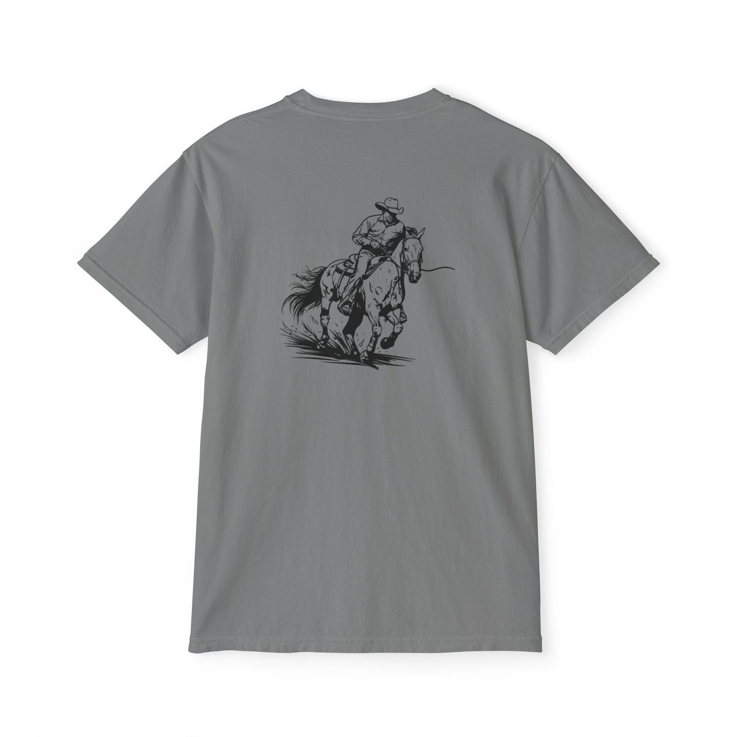 Cowboy Rancher Horse Art Pocket T-shirt, Front Back Printing, Cutting Horse Art - FlooredByArt