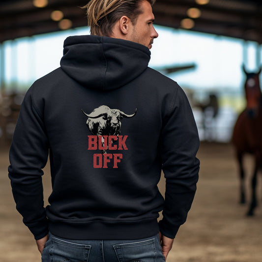 Cowboy Rodeo Full Zip Hoodie Jacket, "Buck Off" for Bull Rodeo Lover - FlooredByArt
