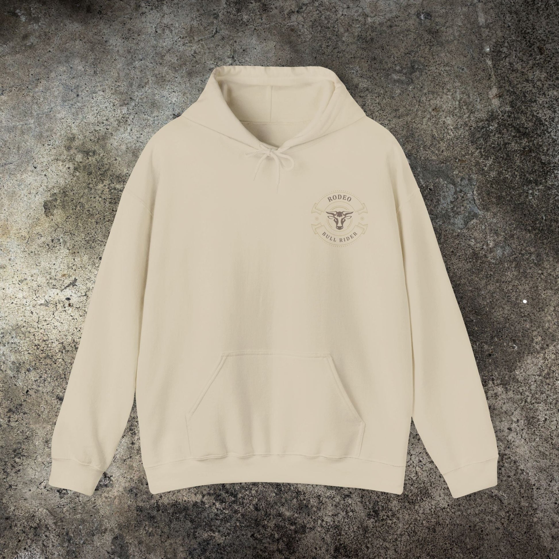 Cowboy Rodeo Hoodie – Western Bull Rider Graphic Sweatshirt in Sand, Country Style Unisex Pullover - FlooredByArt