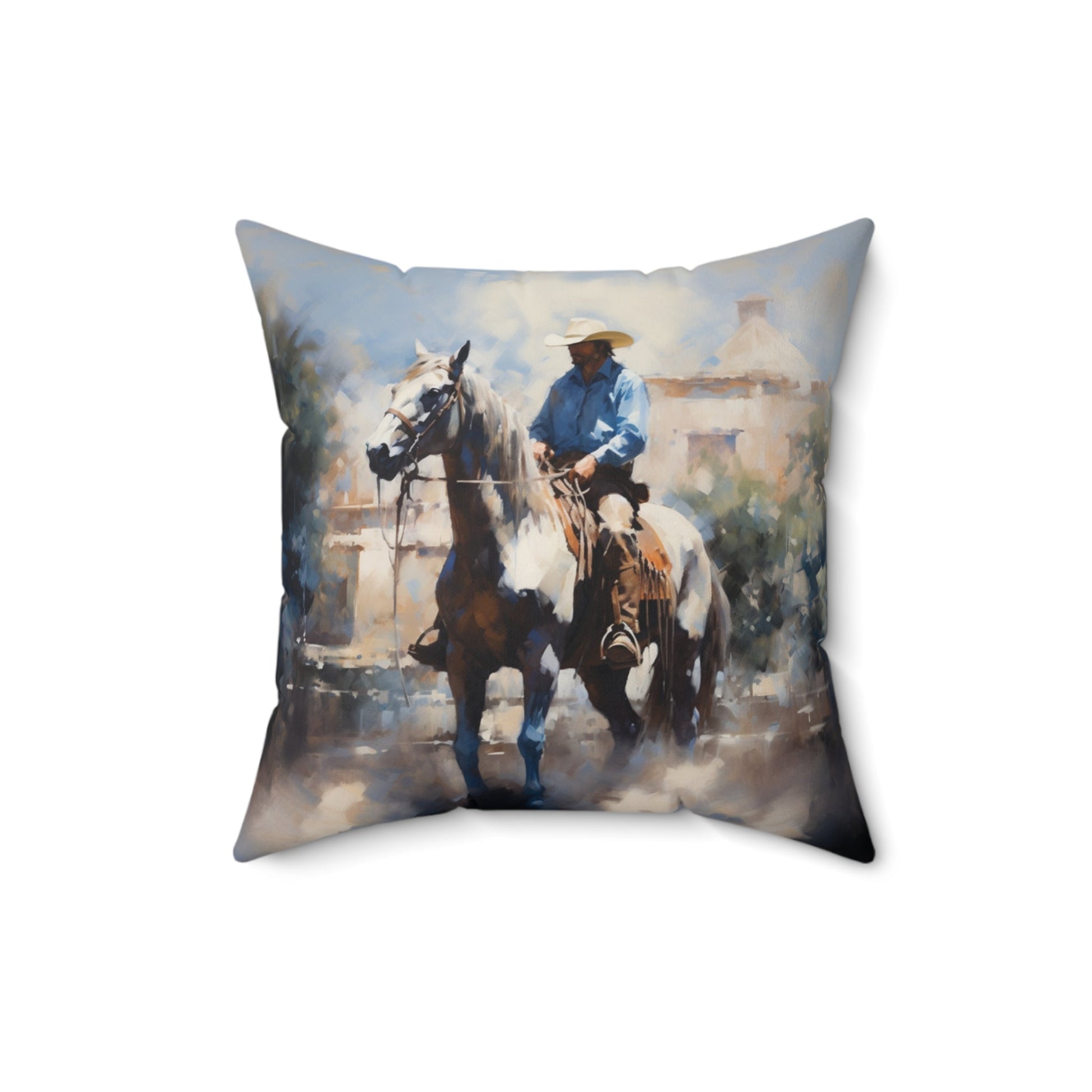 Cowboy Throw Pillow, Dramatic Colors Western Decor, Cowboy Art, 4 Sizes, Rustic Ranch Life - FlooredByArt