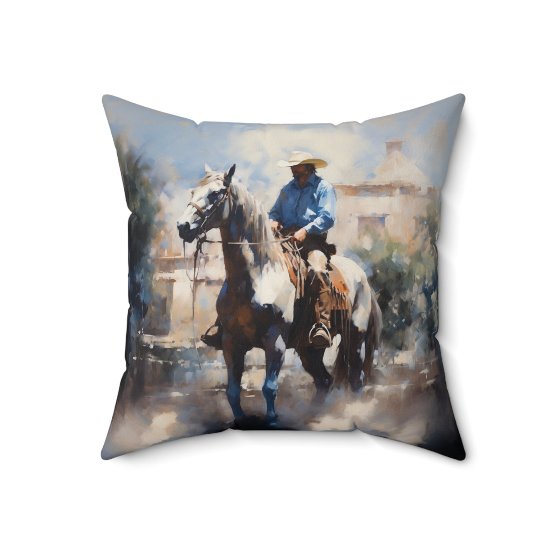 Cowboy Throw Pillow, Dramatic Colors Western Decor, Cowboy Art, 4 Sizes, Rustic Ranch Life - FlooredByArt