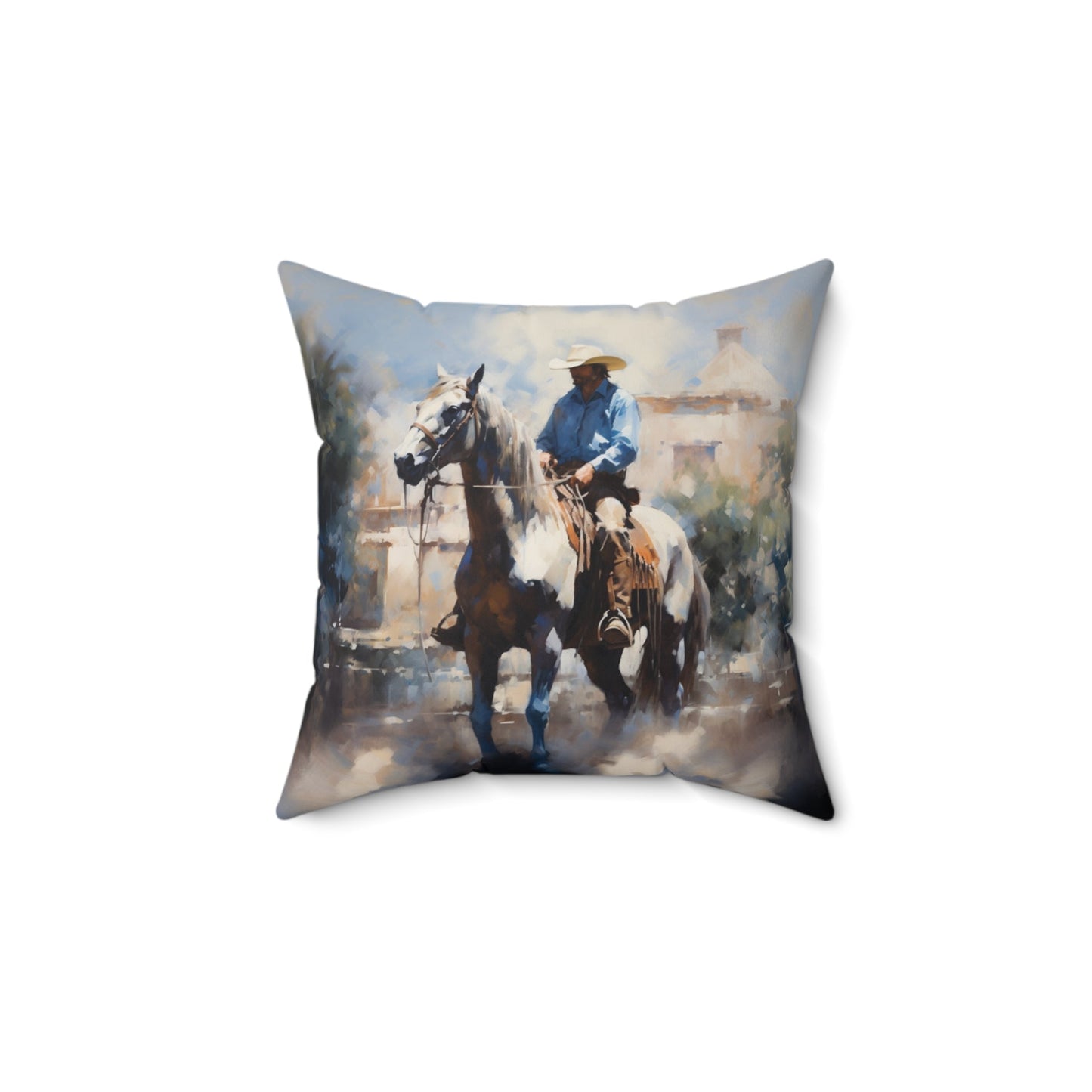 Cowboy Throw Pillow, Dramatic Colors Western Decor, Cowboy Art, 4 Sizes, Rustic Ranch Life - FlooredByArt