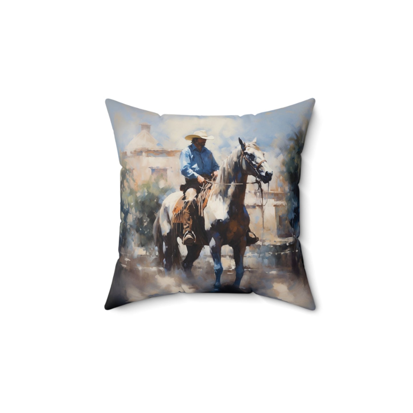 Cowboy Throw Pillow, Dramatic Colors Western Decor, Cowboy Art, 4 Sizes, Rustic Ranch Life - FlooredByArt