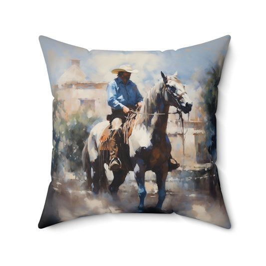 Cowboy Throw Pillow, Dramatic Colors Western Decor, Cowboy Art, 4 Sizes, Rustic Ranch Life - FlooredByArt