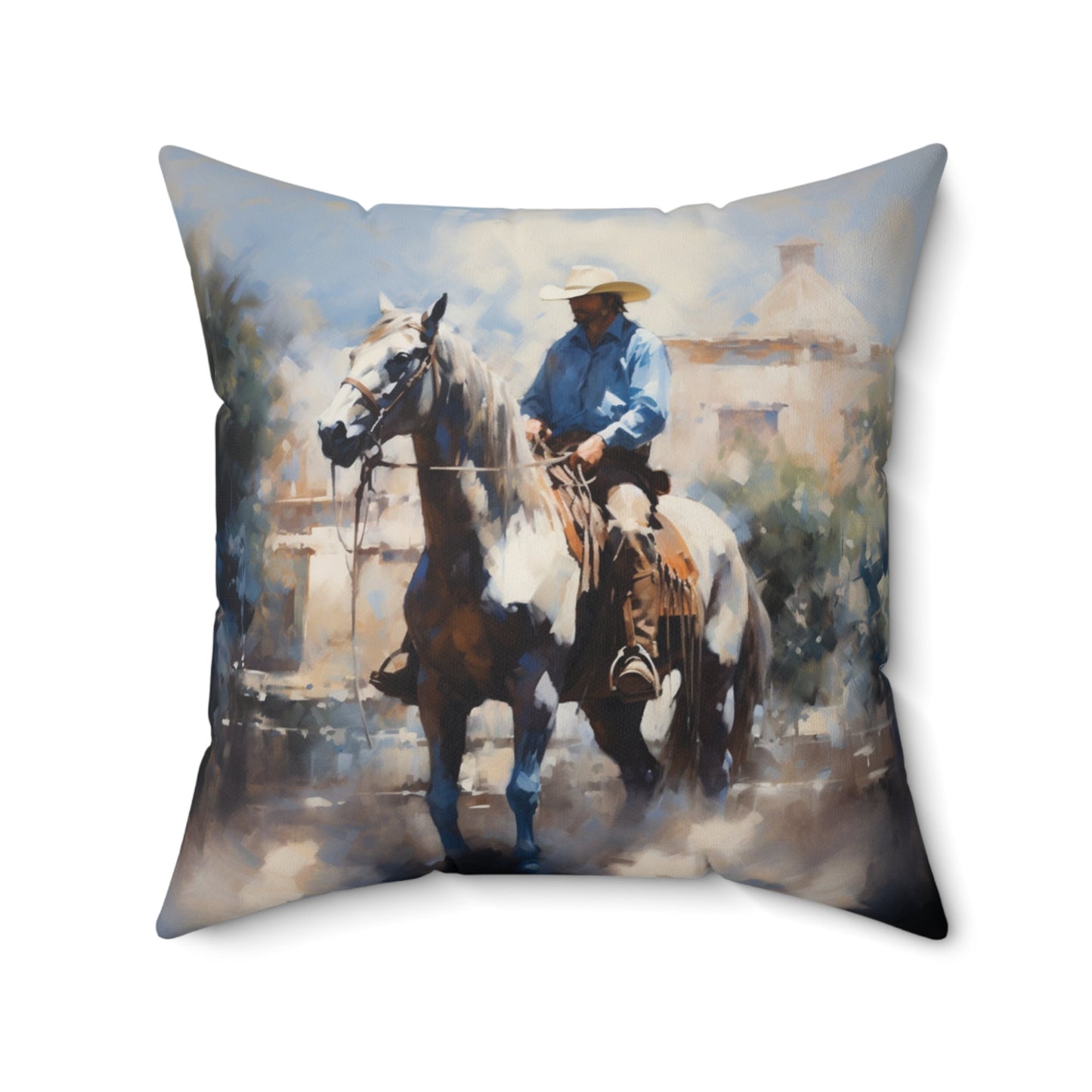 Cowboy Throw Pillow, Dramatic Colors Western Decor, Cowboy Art, 4 Sizes, Rustic Ranch Life - FlooredByArt