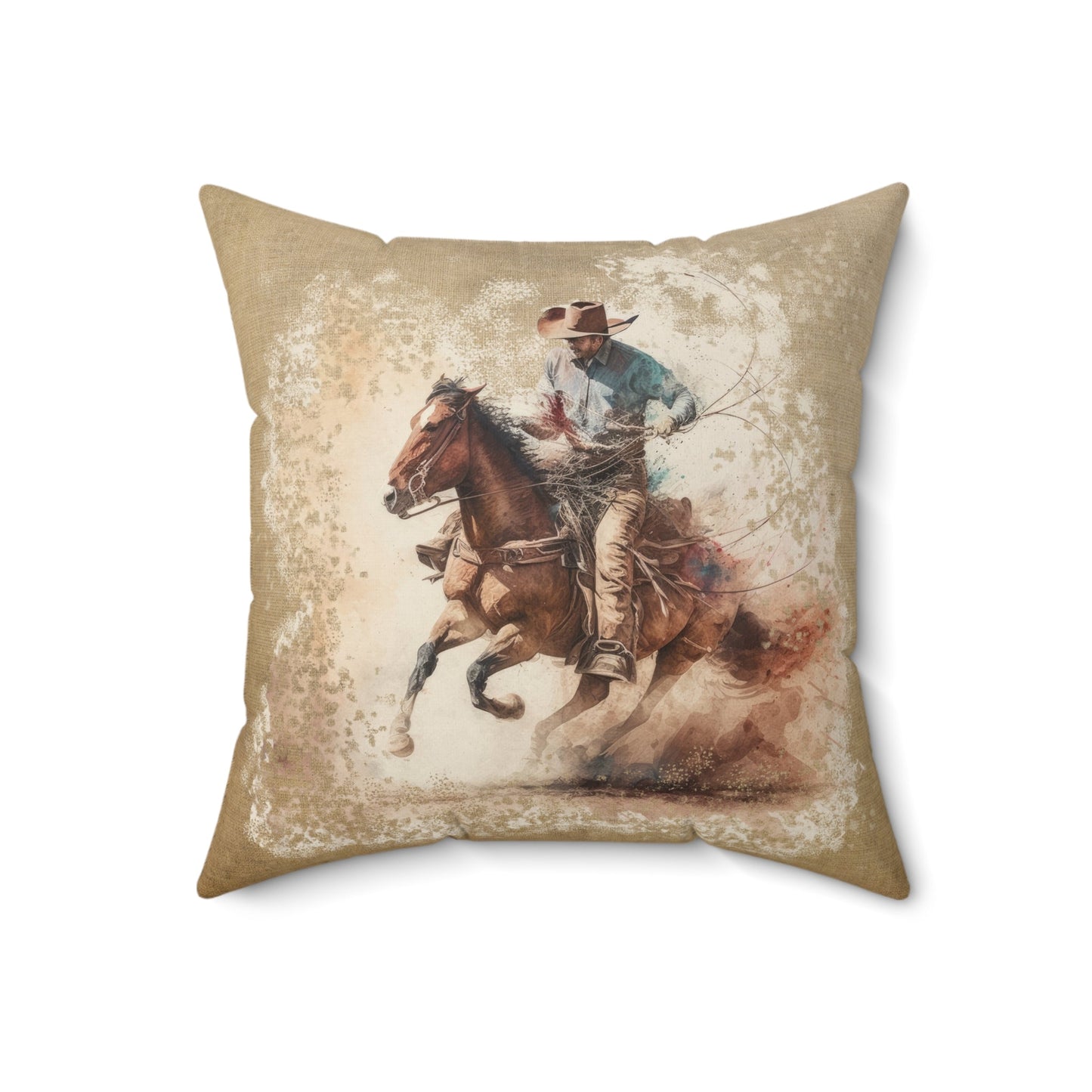 Cowboy Throw Pillow, Watercolor Art Cushion, 4 Sizes, Rustic Ranch Life Decor - FlooredByArt