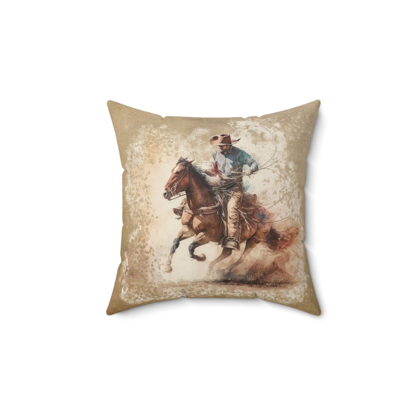 Cowboy Throw Pillow, Watercolor Art Cushion, 4 Sizes, Rustic Ranch Life Decor - FlooredByArt