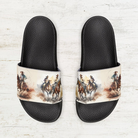 Cowboys & Horses PU Slip-on Sandals, Adult / Youth Sizes, Western Style Shoes - FlooredByArt