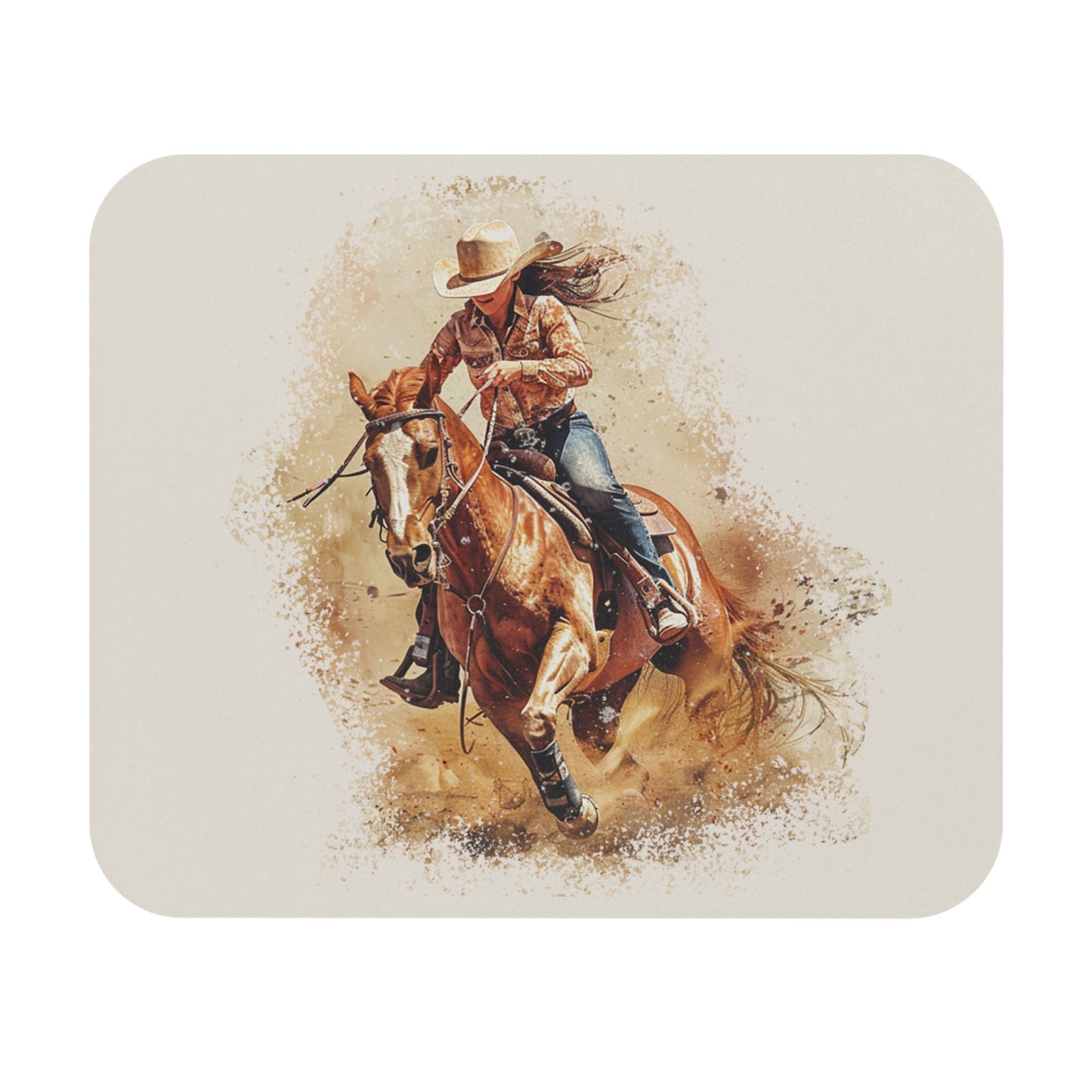 Cowgirl Barrel Racing Mouse Pad, Watercolor Cowgirl Barrel Race, Art Print - FlooredByArt