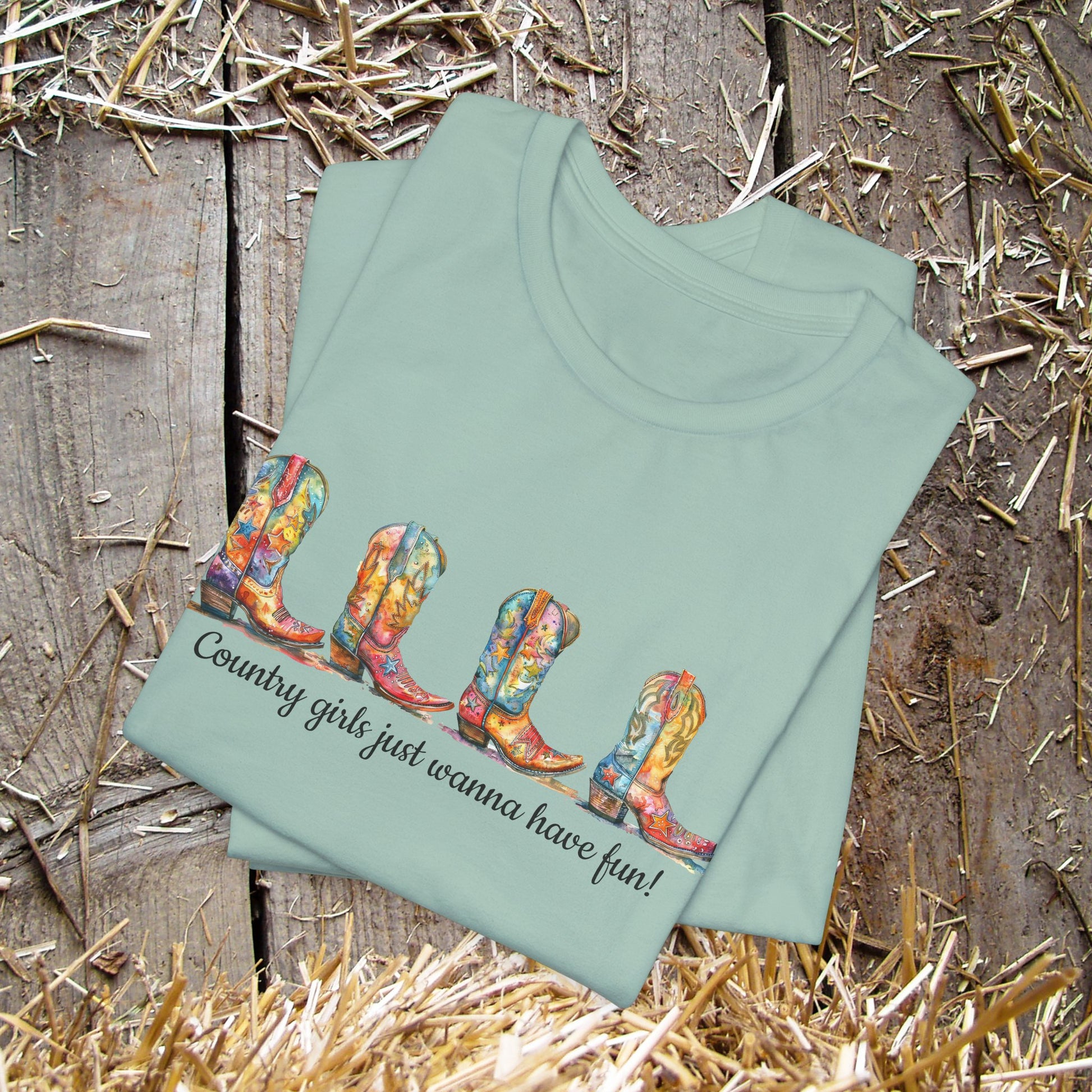 Cowgirl Boots T-Shirt, Country Concert Party Tee, Western Graphic Tee Girls Wanna Have Fun - FlooredByArt