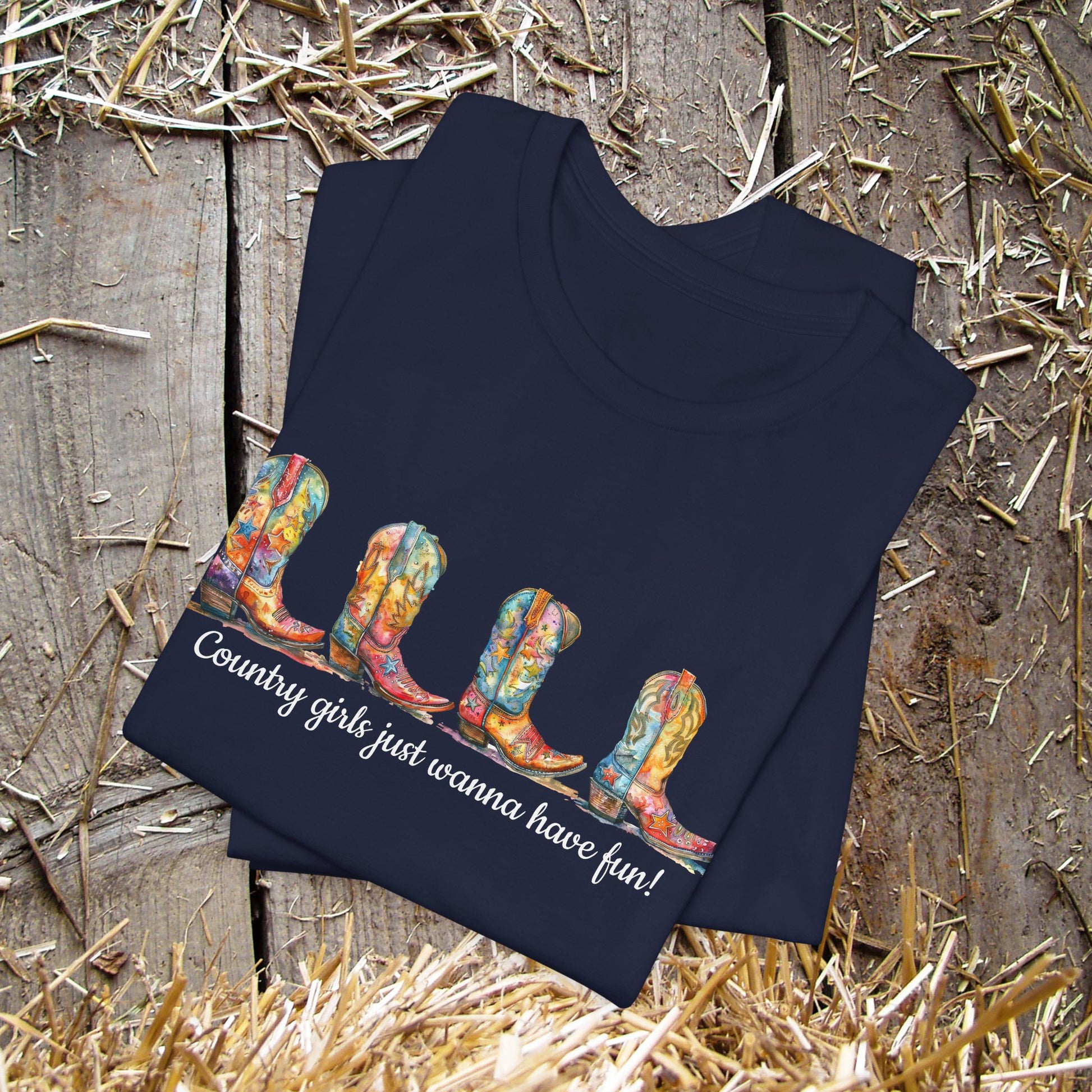 Cowgirl Boots T-Shirt, Country Concert Party Tee, Western Graphic Tee Girls Wanna Have Fun - FlooredByArt