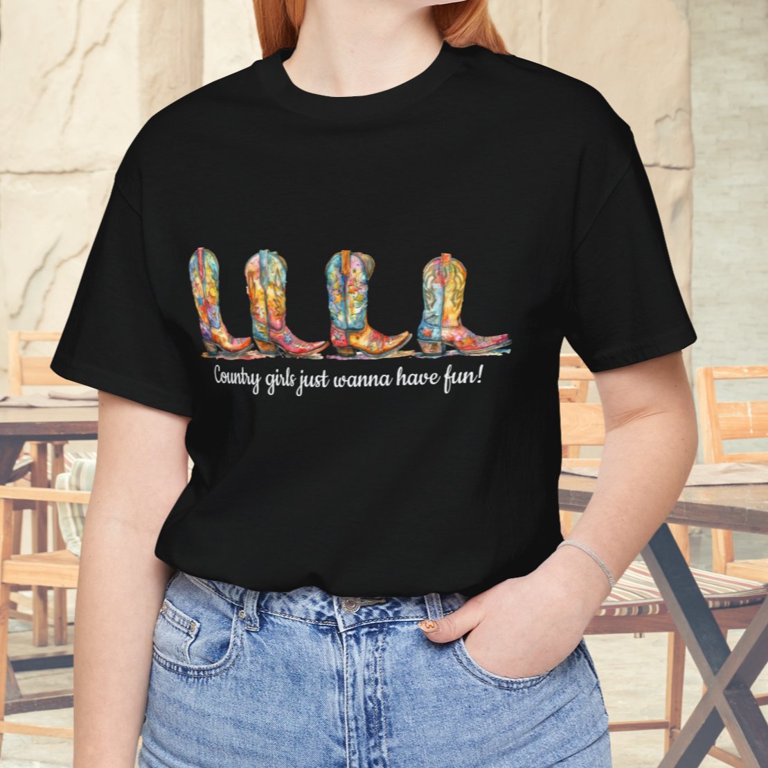Cowgirl Boots T-Shirt, Country Concert Party Tee, Western Graphic Tee Girls Wanna Have Fun - FlooredByArt