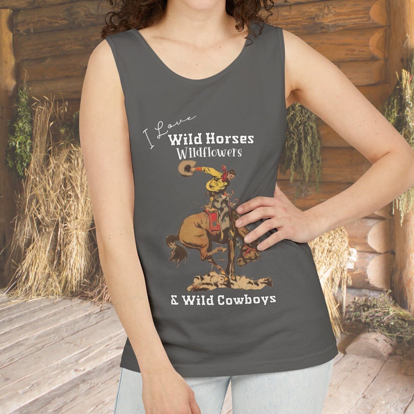 Cowgirl Comfort Colors Tank Top, Vintage Western Shirt, Retro Rodeo Shirt - FlooredByArt