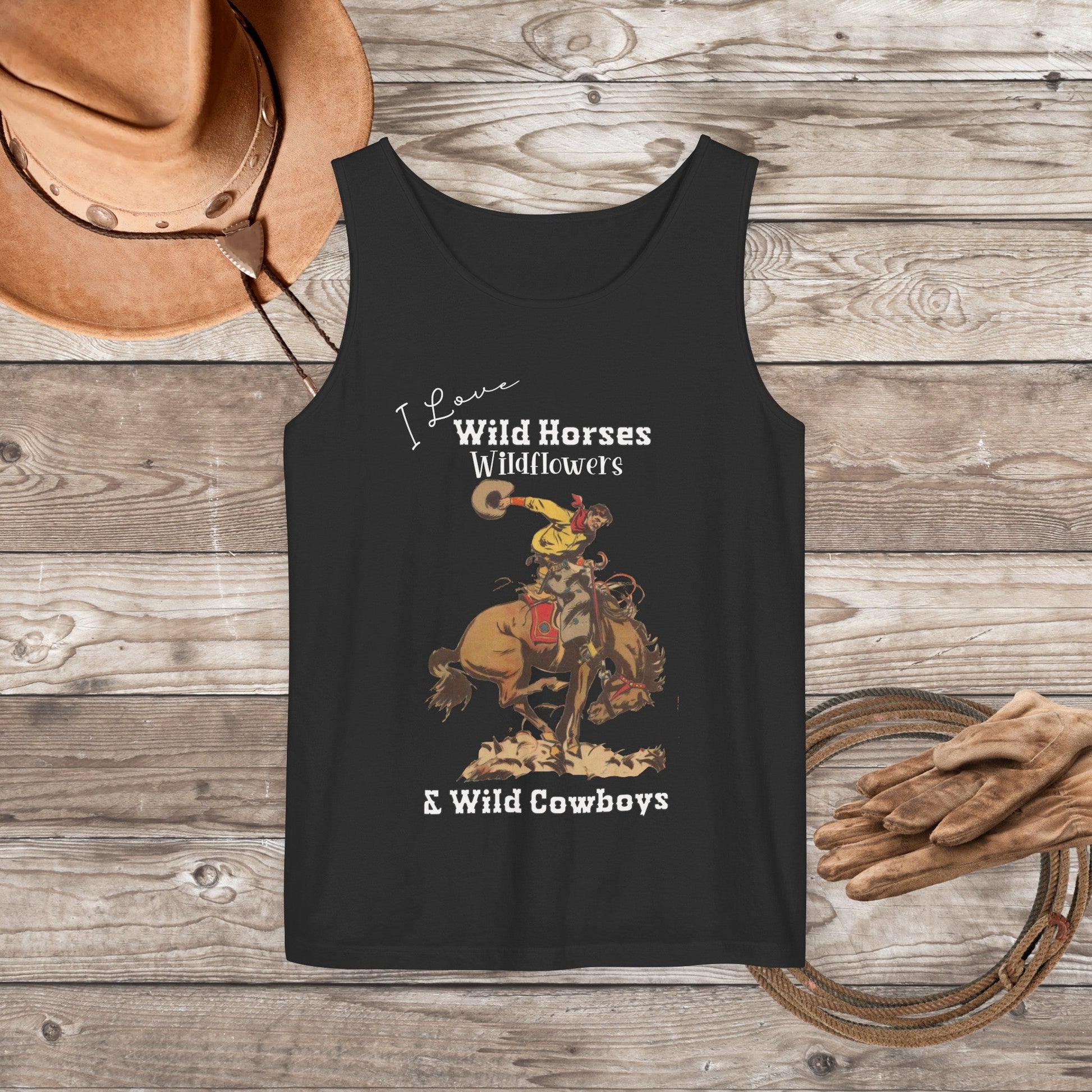 Cowgirl Comfort Colors Tank Top, Vintage Western Shirt, Retro Rodeo Shirt, Soft Loose Fit Graphic Cowboy Tee, Rodeo Bronc Gift, Tank Top - FlooredByArt