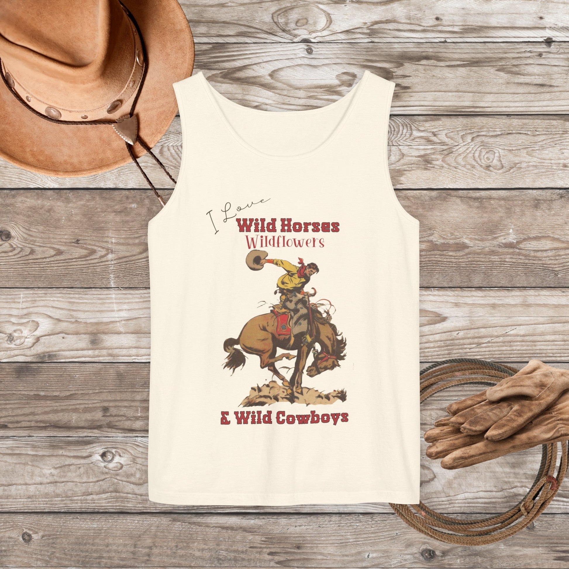 Cowgirl Comfort Colors Tank Top, Vintage Western Shirt, Retro Rodeo Shirt, Soft Loose Fit Graphic Cowboy Tee, Rodeo Bronc Gift, Tank Top - FlooredByArt
