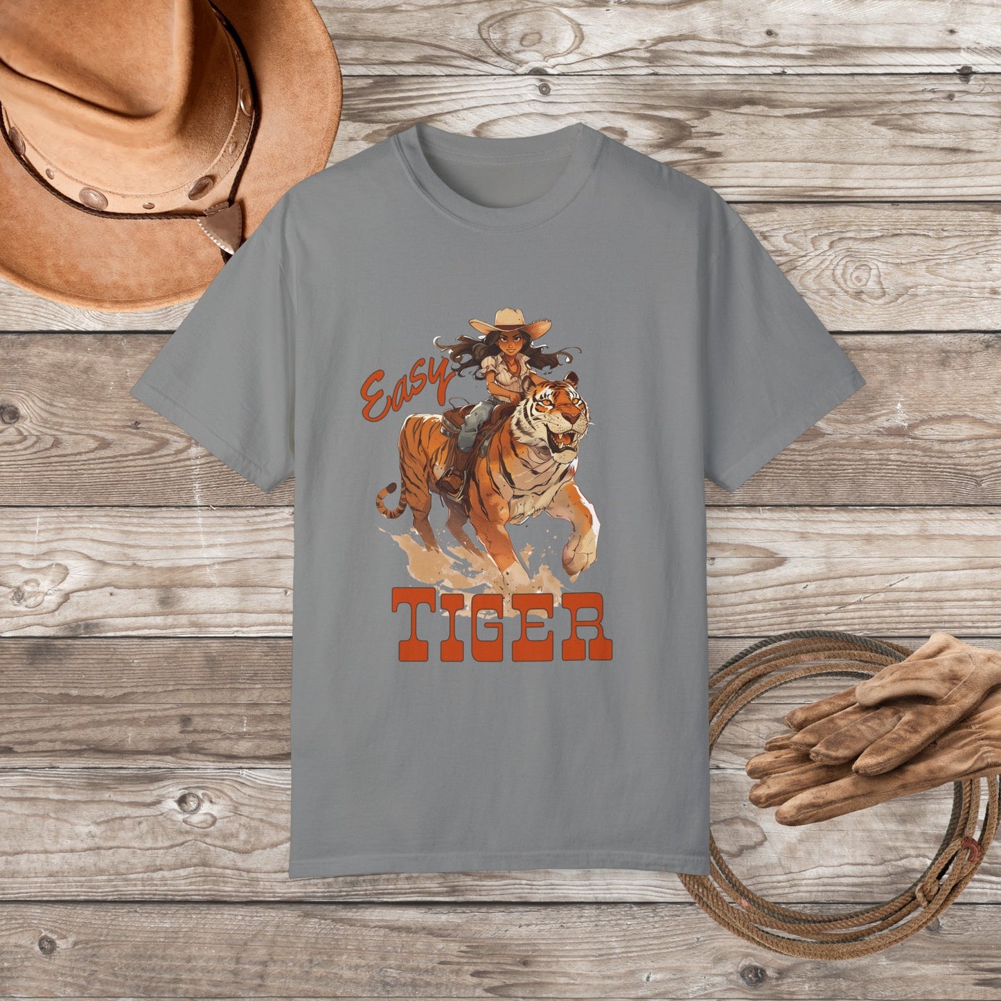 Cowgirl Shirt, Easy Tiger, Country Concert Tee, Western Graphic Tee, Oversized Cowgirl Tee - FlooredByArt