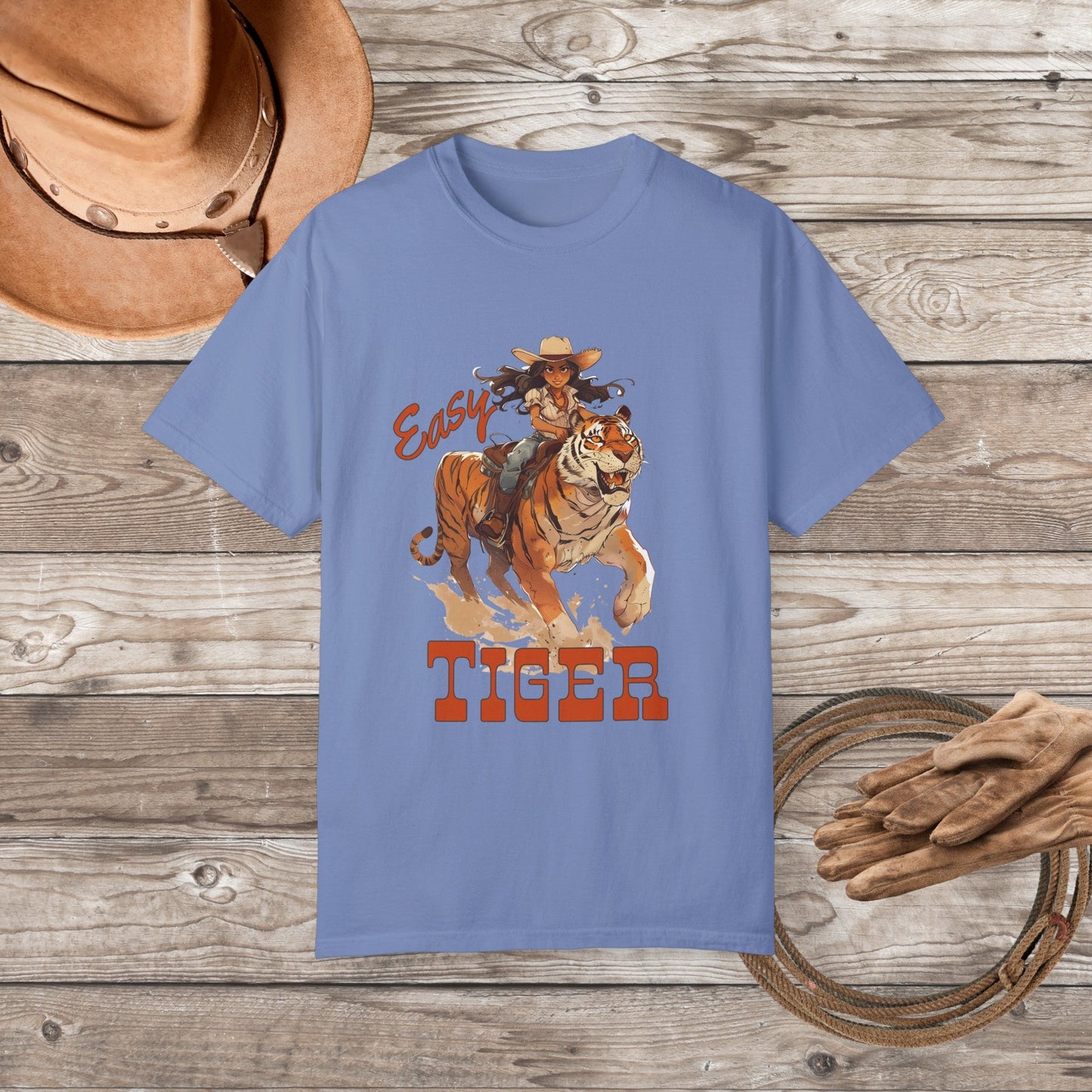 Cowgirl Shirt, Easy Tiger, Country Concert Tee, Western Graphic Tee, Oversized Cowgirl Tee - FlooredByArt