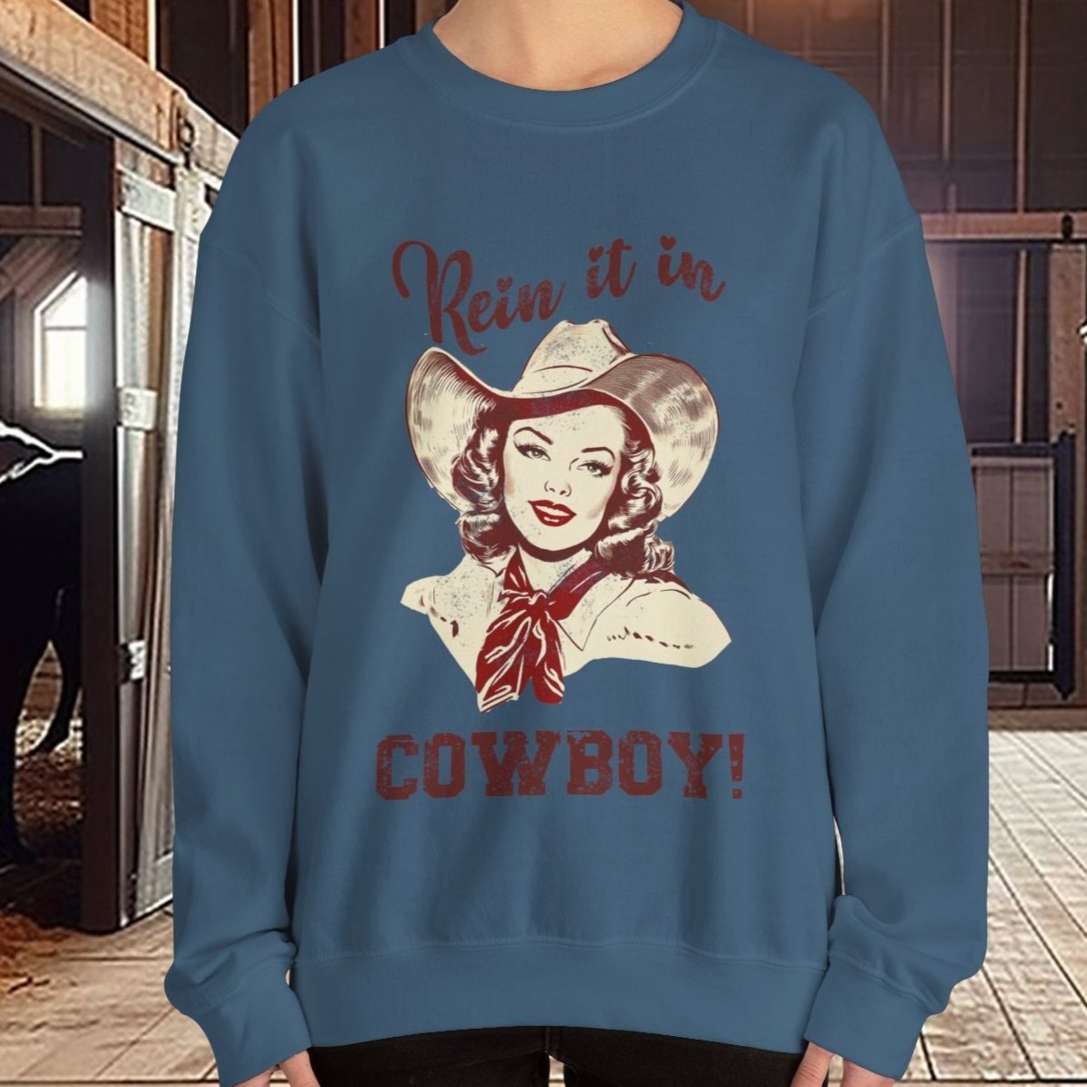 Cowgirl Sweatshirt, Rodeo Girl, Rein it In Cowboy! Vintage Retro Sweater Western Oversized - FlooredByArt