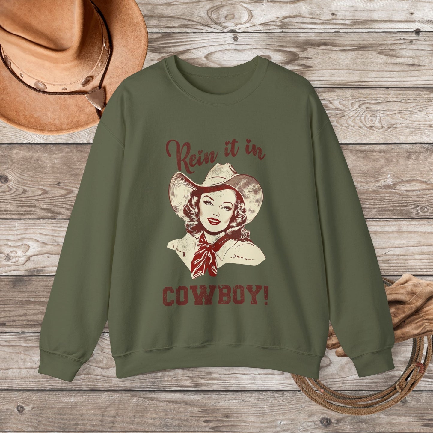 Cowgirl Sweatshirt, Rodeo Girl, Rein it In Cowboy! Vintage Retro Sweater Western Oversized - FlooredByArt