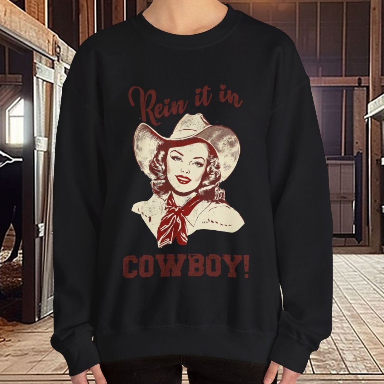 Cowgirl Sweatshirt, Rodeo Girl, Rein it In Cowboy! Vintage Retro Sweater Western Oversized - FlooredByArt