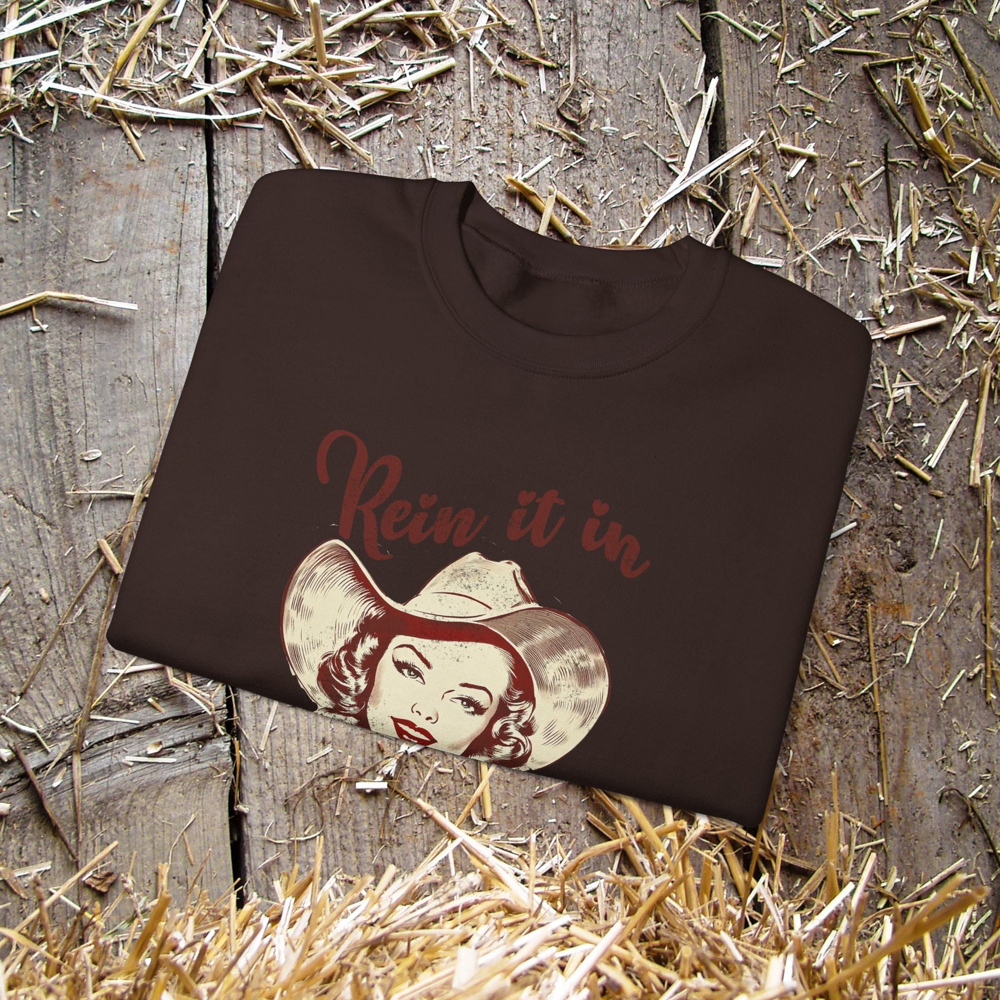 Cowgirl Sweatshirt, Rodeo Girl, Rein it In Cowboy! Vintage Retro Sweater Western Oversized - FlooredByArt