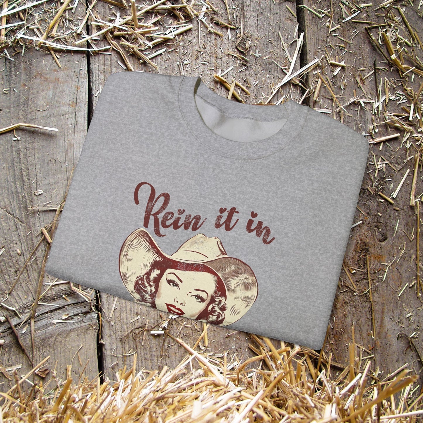 Cowgirl Sweatshirt, Rodeo Girl, Rein it In Cowboy! Vintage Retro Sweater Western Oversized - FlooredByArt
