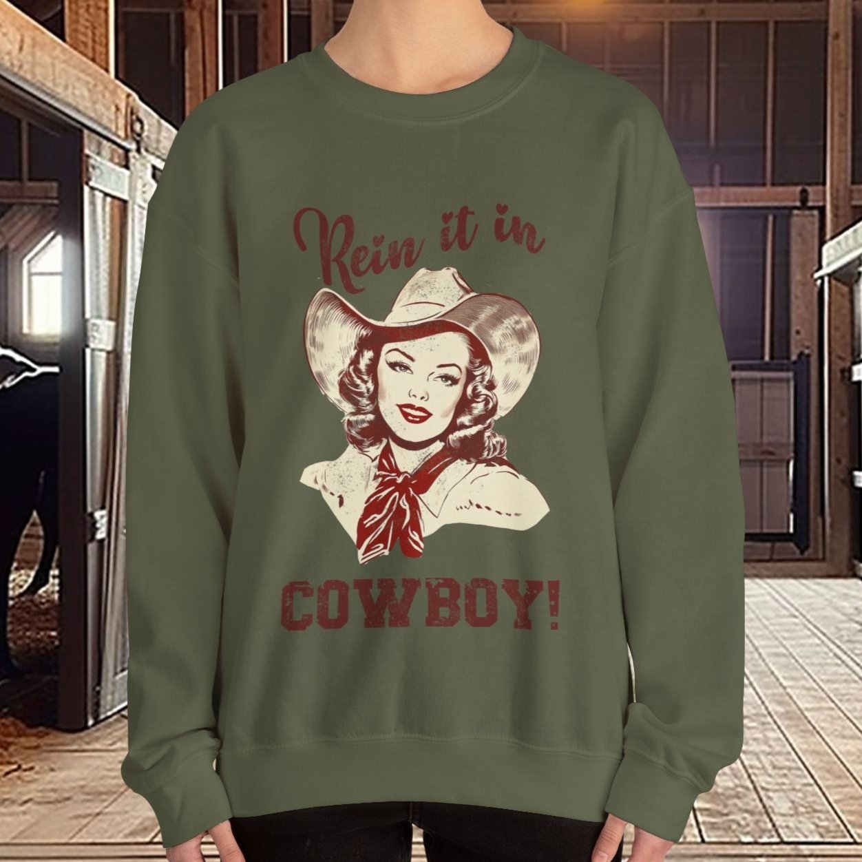 Cowgirl Sweatshirt, Rodeo Girl, Rein it In Cowboy! Vintage Retro Sweater Western Oversized - FlooredByArt