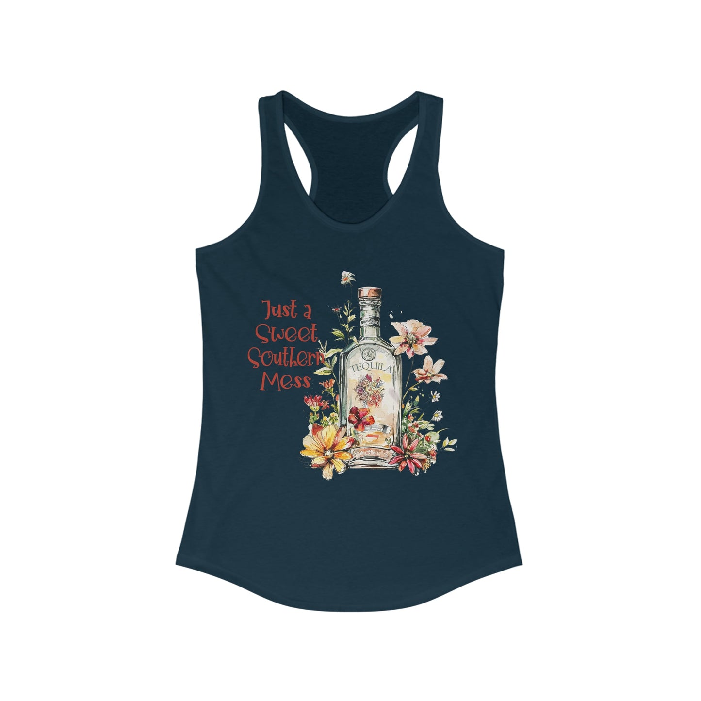 Cowgirl & Tequila Tank Top With Wildflowers Floral Design, Racerback Tank Top - FlooredByArt
