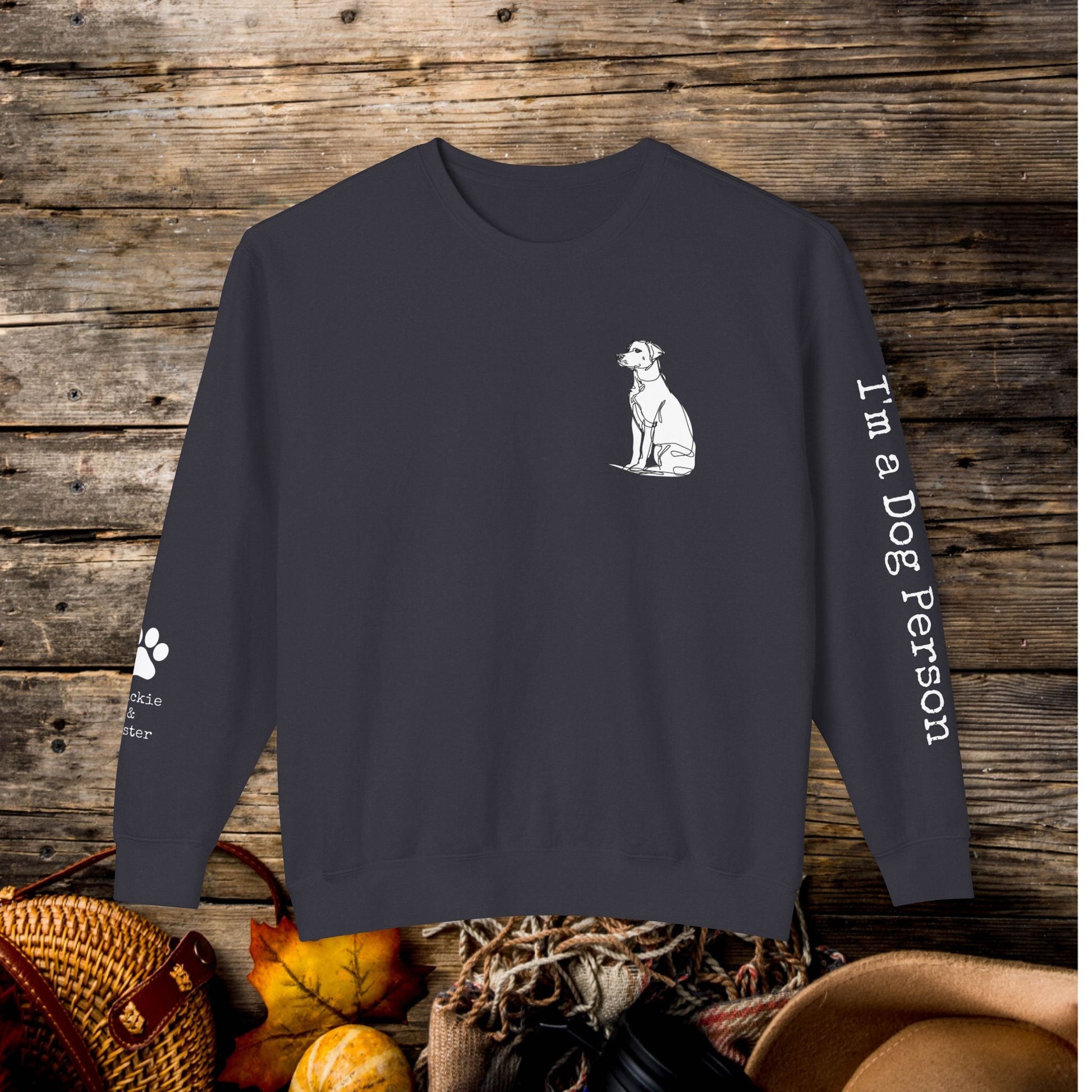 Custom Dog on a Premium Comfort Color 1466 Sweatshirt, Personalized Sleeves - FlooredByArt