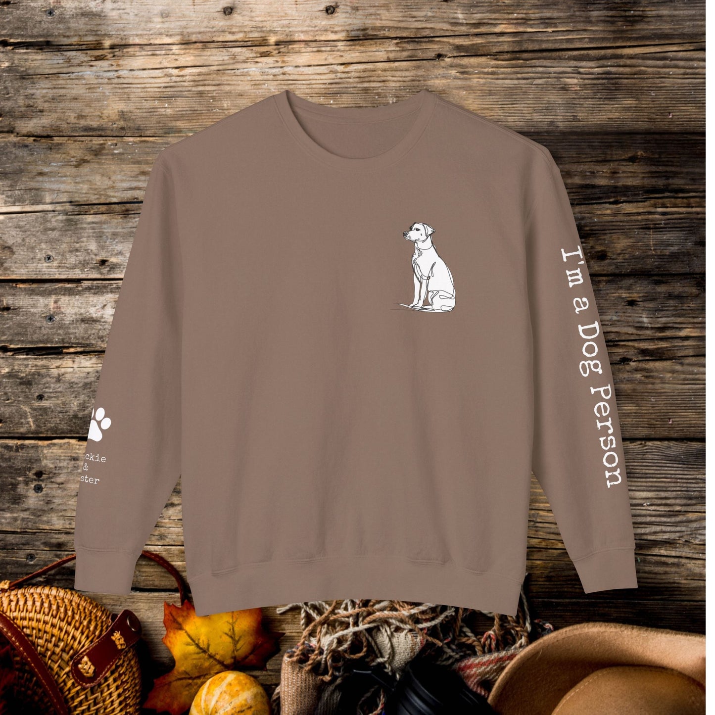 Custom Dog on a Premium Comfort Color 1466 Sweatshirt, Personalized Sleeves - FlooredByArt