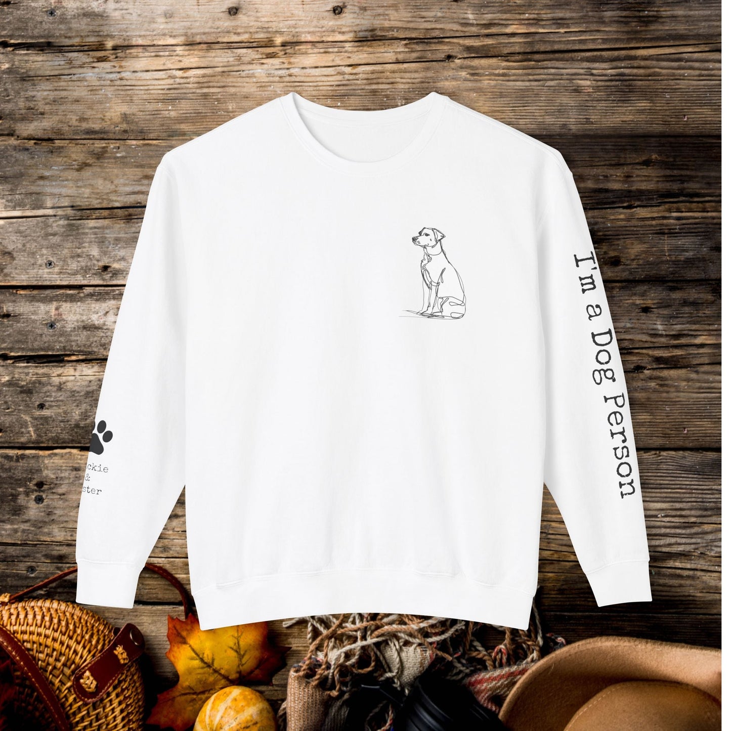 Custom Dog on a Premium Comfort Color 1466 Sweatshirt, Personalized Sleeves - FlooredByArt