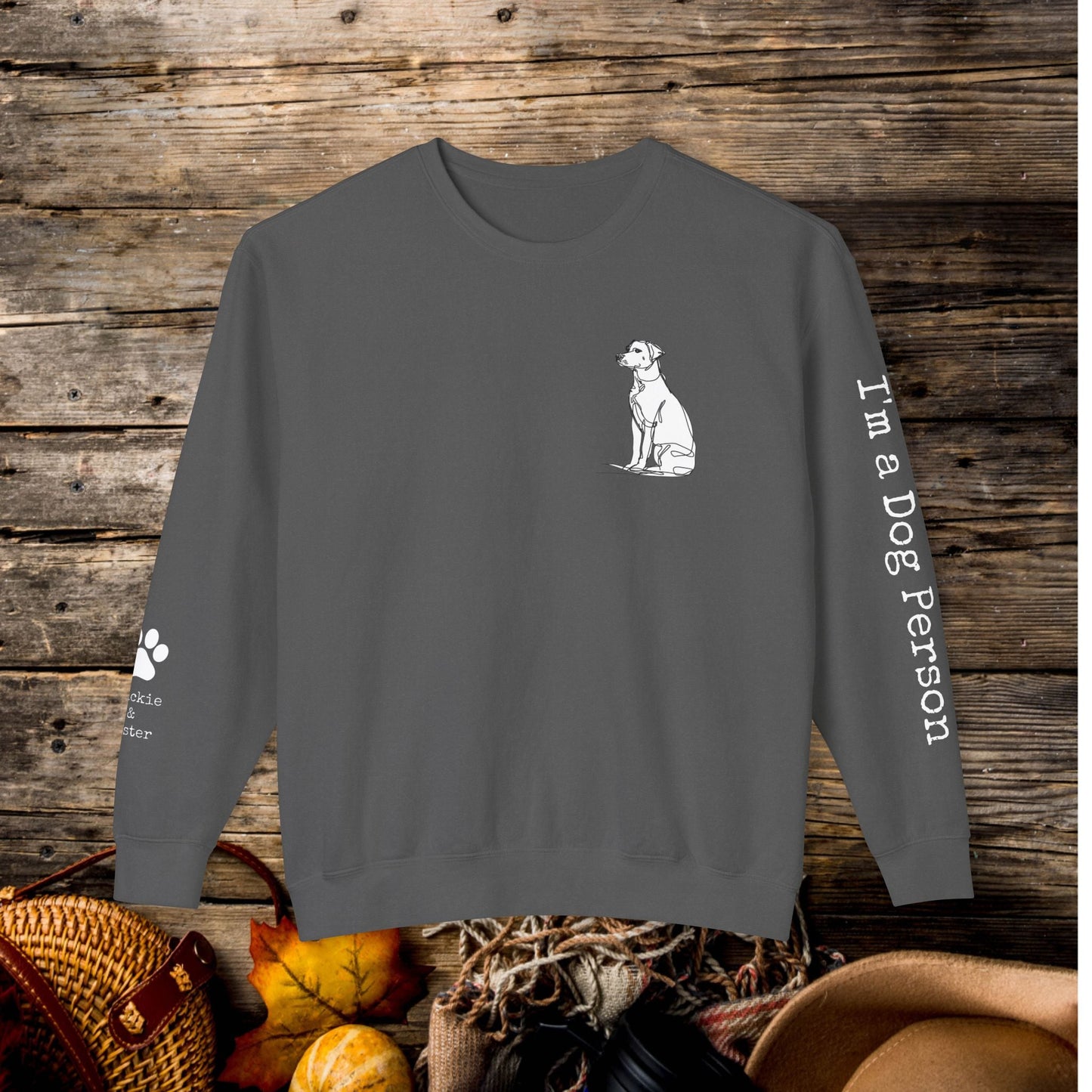 Custom Dog on a Premium Comfort Color 1466 Sweatshirt, Personalized Sleeves - FlooredByArt