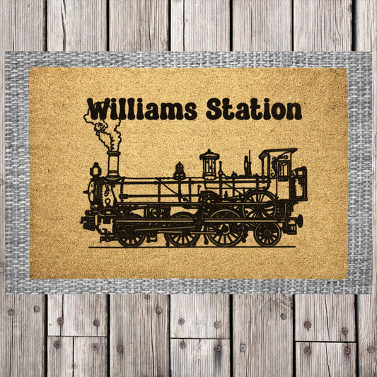 Custom Train Doormat Family Station, Personalized Locomotive Train Lover Custom - FlooredByArt