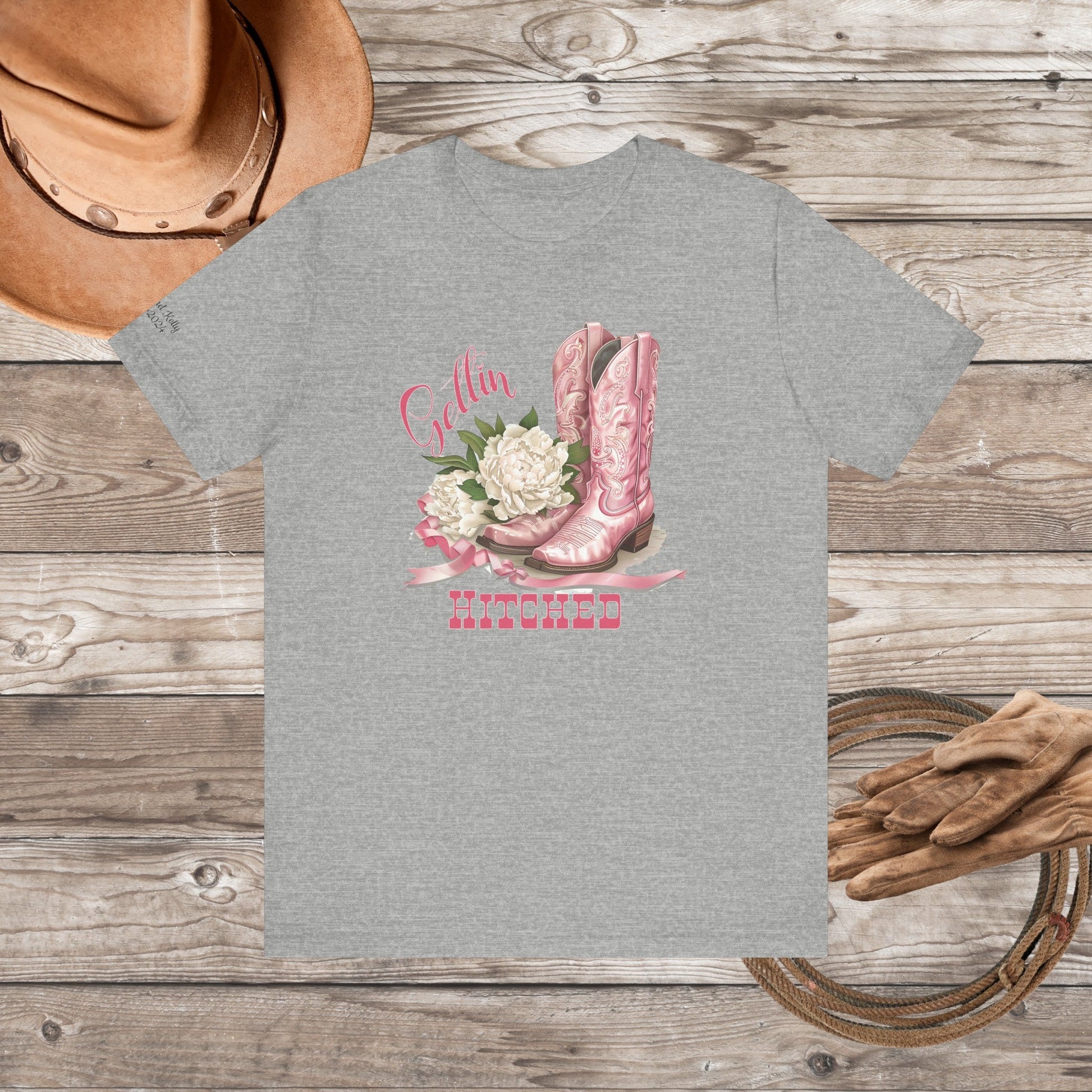 Custom Western Cowgirl Wedding T - shirt, Future Bride Engagement Tee, Party Keepsakes, Sleeve printing - FlooredByArt