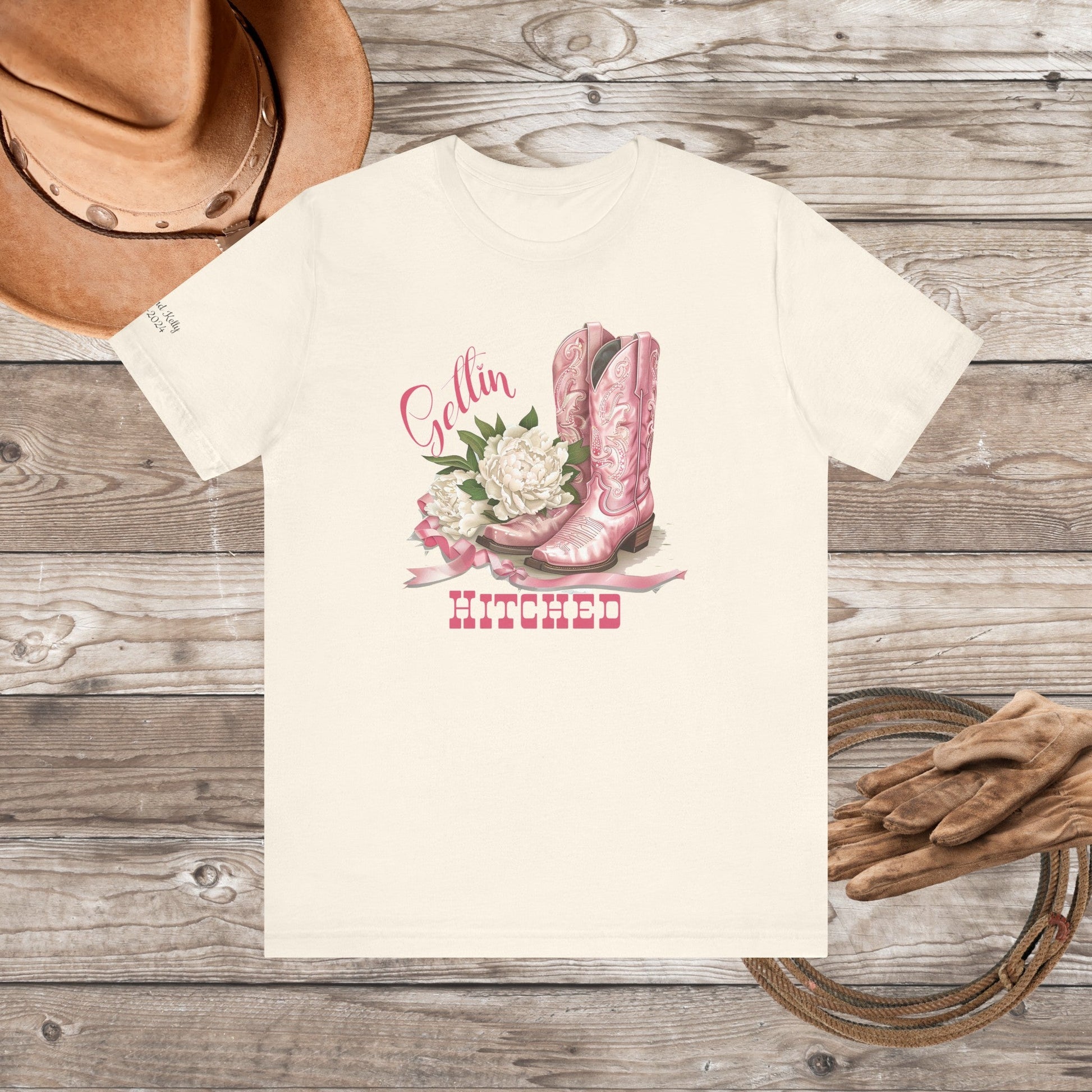 Custom Western Cowgirl Wedding T - shirt, Future Bride Engagement Tee, Party Keepsakes, Sleeve printing - FlooredByArt