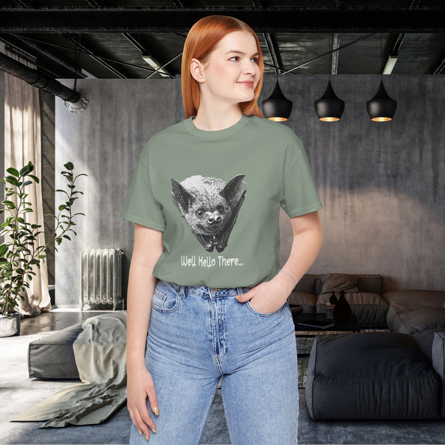 Cute Bat Spooky T-Shirt, Detailed Art Goth Shirt, Hello Shirt, Batman Costume, Comfy Gift - FlooredByArt