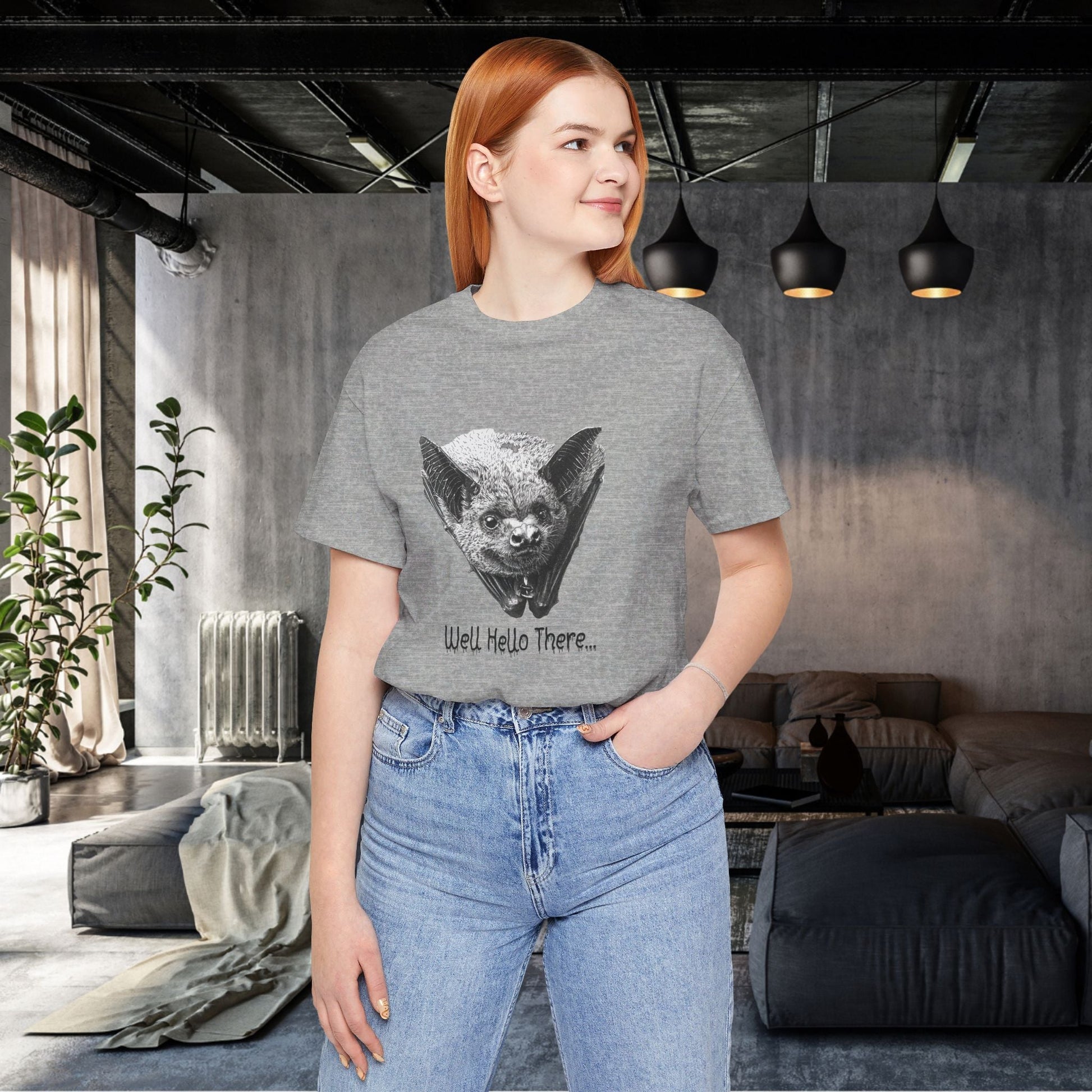 Cute Bat Spooky T-Shirt, Detailed Art Goth Shirt, Hello Shirt, Batman Costume, Comfy Gift - FlooredByArt