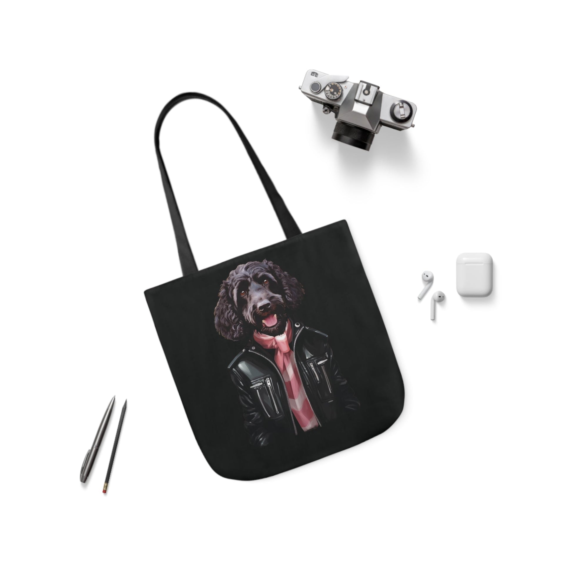Cute Black Poodle Doodle Dog Tote Bag - Fashion Fashionista Dog Carry All Tote Bag, Grocery Bag, Unique Gift Bag, Gift for Dog Mom - FlooredByArt