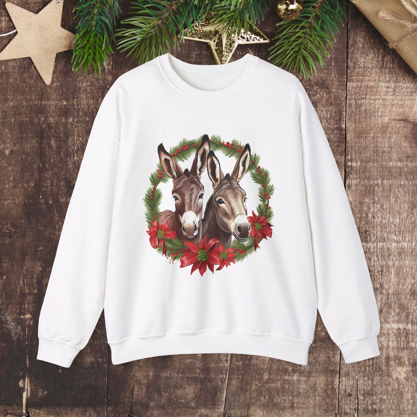 Cute Donkey Christmas Sweatshirt, Horse Lovers Holiday Shirt, Funny Christmas Sweater for Donkey Lovers - FlooredByArt