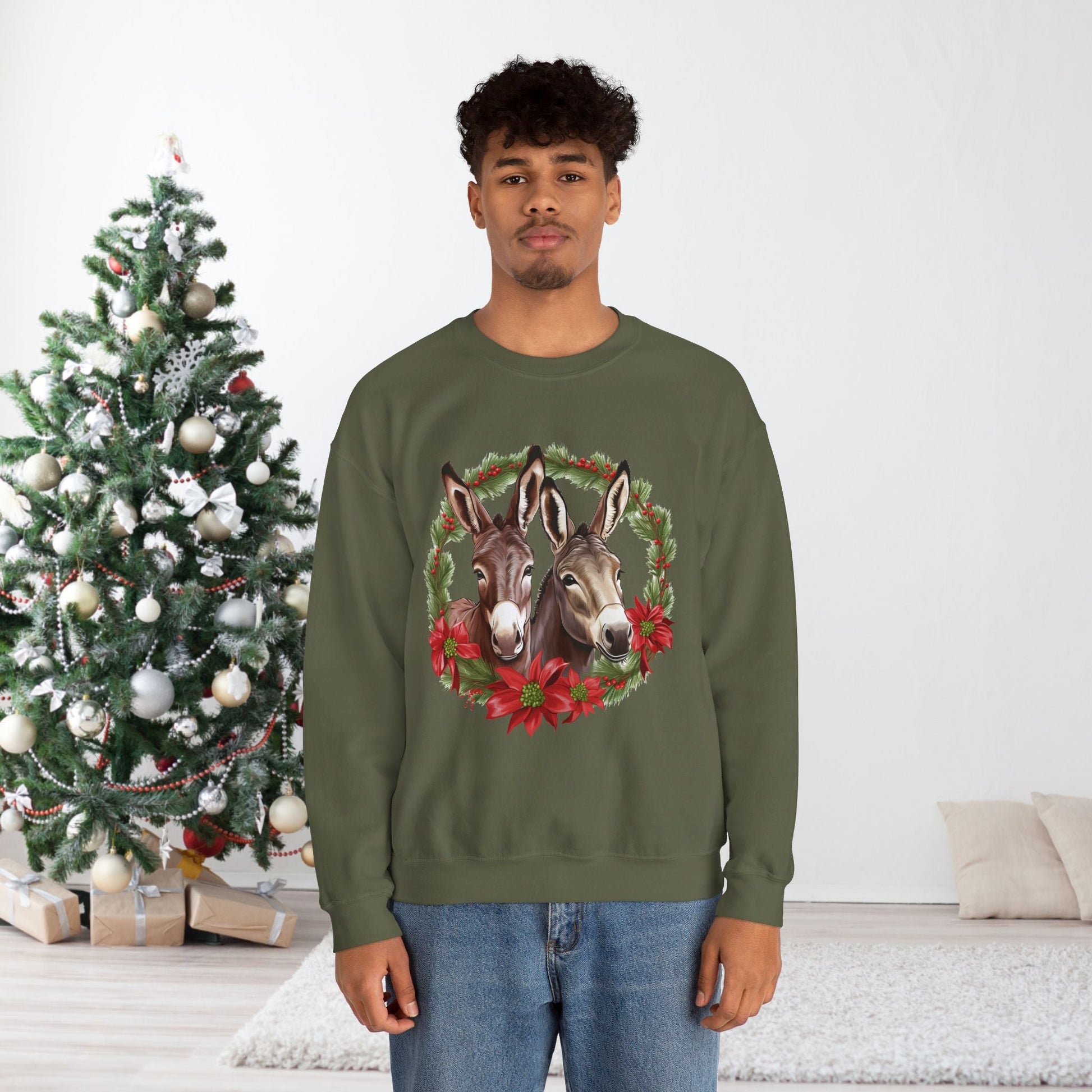 Cute Donkey Christmas Sweatshirt, Horse Lovers Holiday Shirt, Funny Christmas Sweater for Donkey Lovers - FlooredByArt