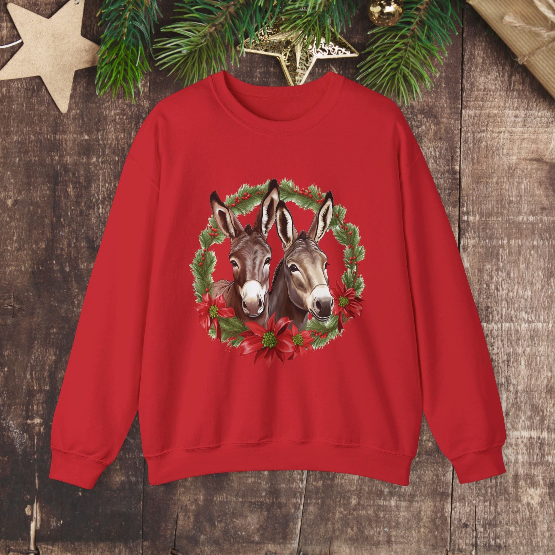 Cute Donkey Christmas Sweatshirt, Horse Lovers Holiday Shirt, Funny Christmas Sweater for Donkey Lovers - FlooredByArt