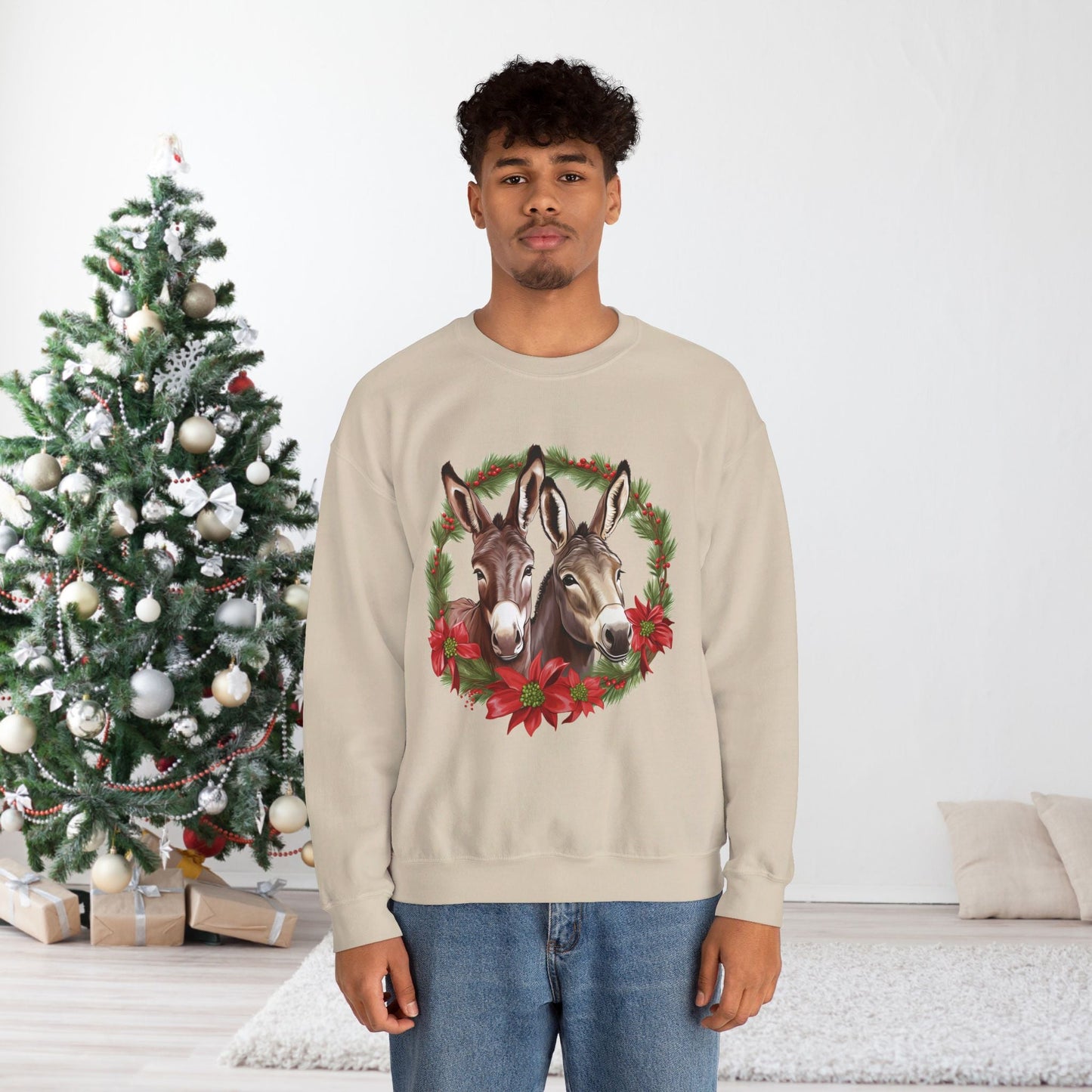 Cute Donkey Christmas Sweatshirt, Horse Lovers Holiday Shirt, Funny Christmas Sweater for Donkey Lovers - FlooredByArt