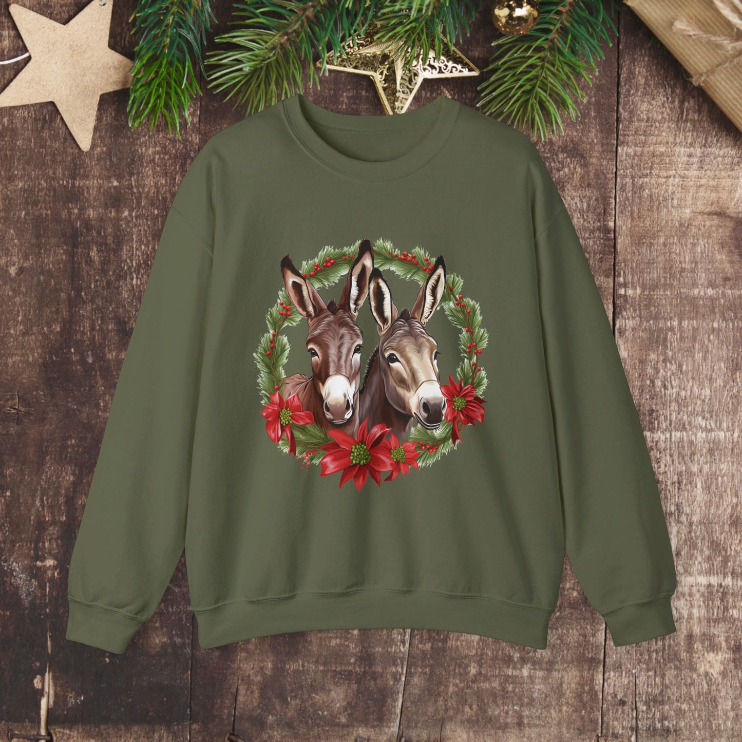 Cute Donkey Christmas Sweatshirt, Horse Lovers Holiday Shirt, Funny Christmas Sweater for Donkey Lovers - FlooredByArt